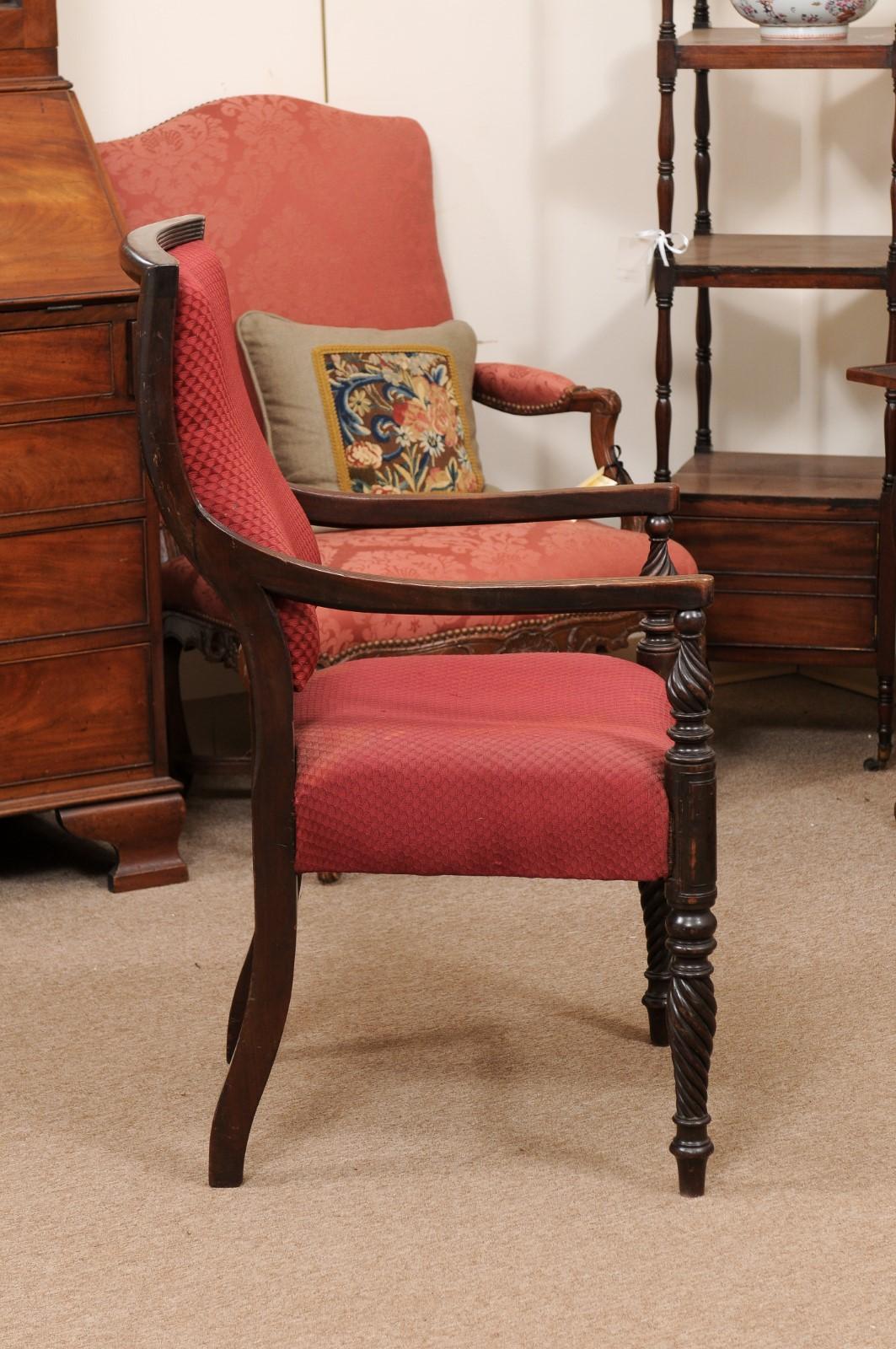 Grand fauteuil en acajou de style Régence anglaise du 19ème siècle en vente 4