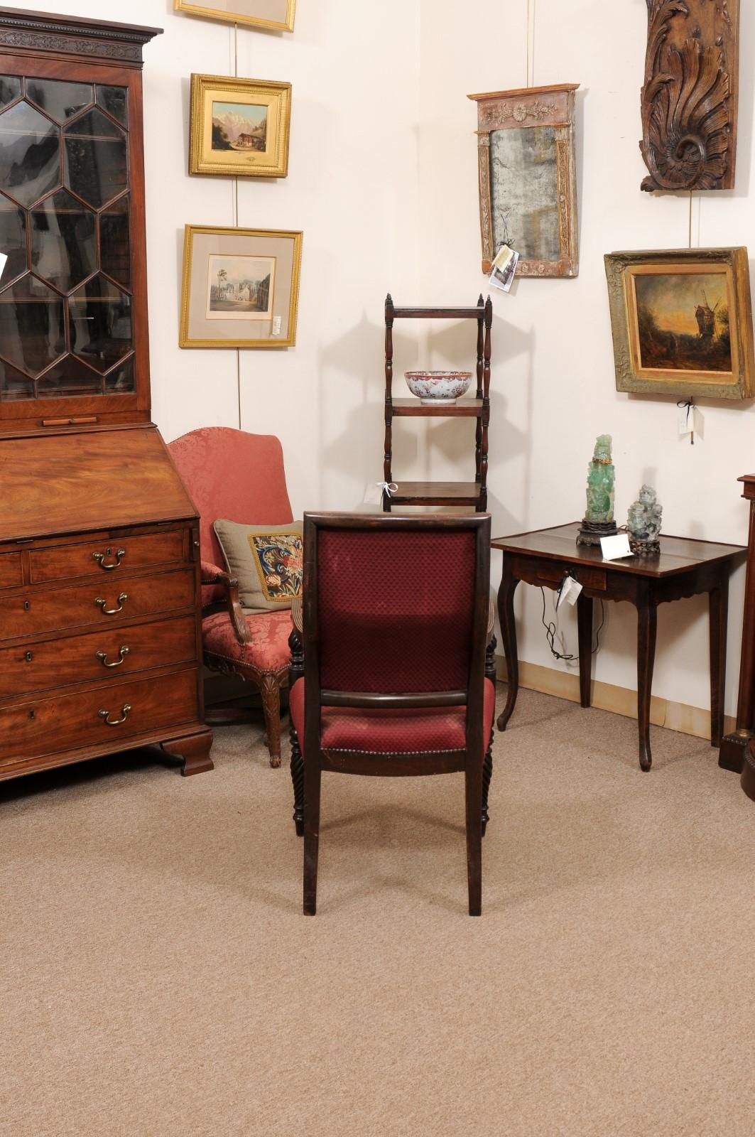 Large 19th Century English Regency Mahogany Armchair with Twisted Turned Legs and Reeded Detail
