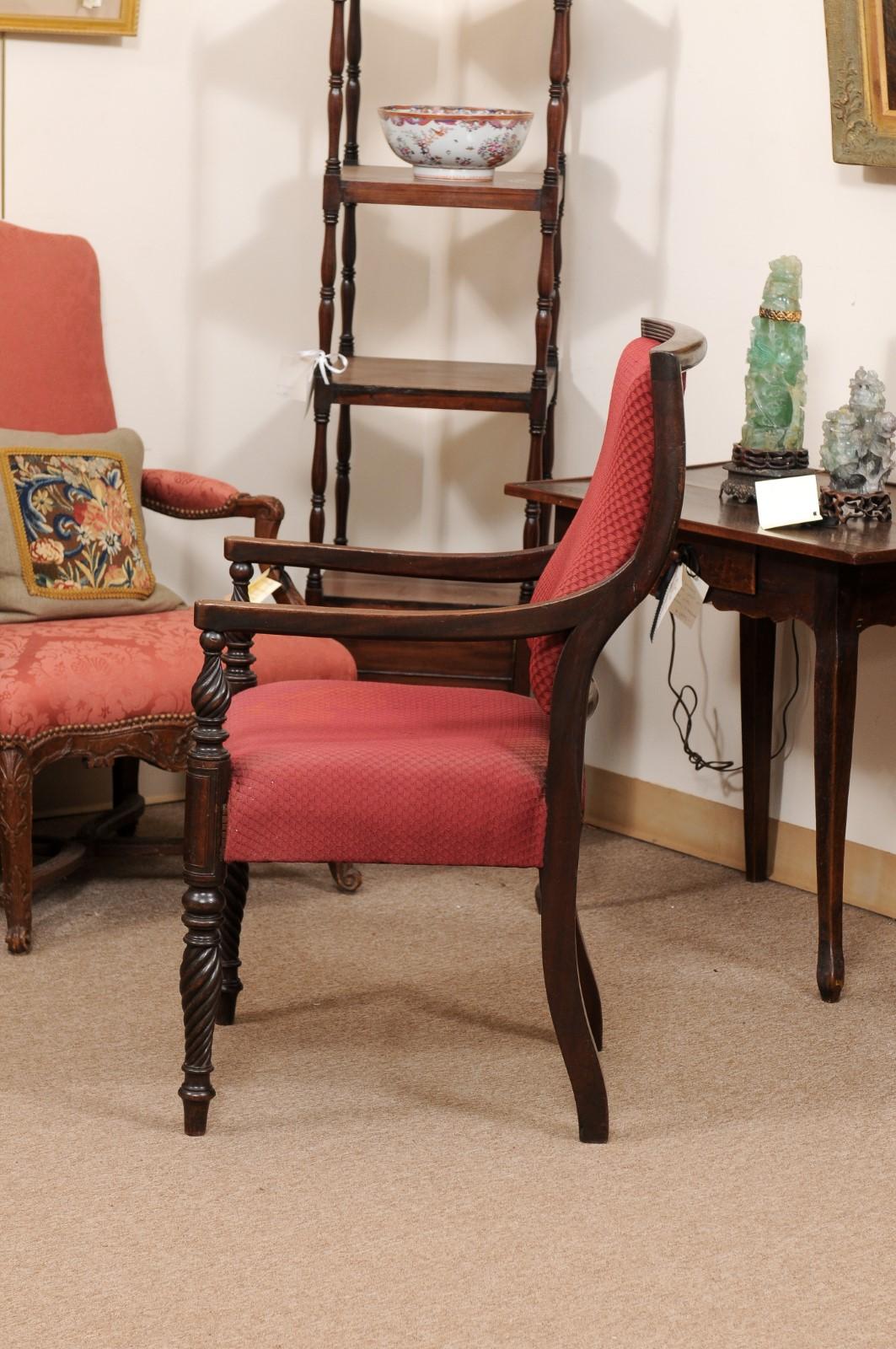 Anglais Grand fauteuil en acajou de style Régence anglaise du 19ème siècle en vente