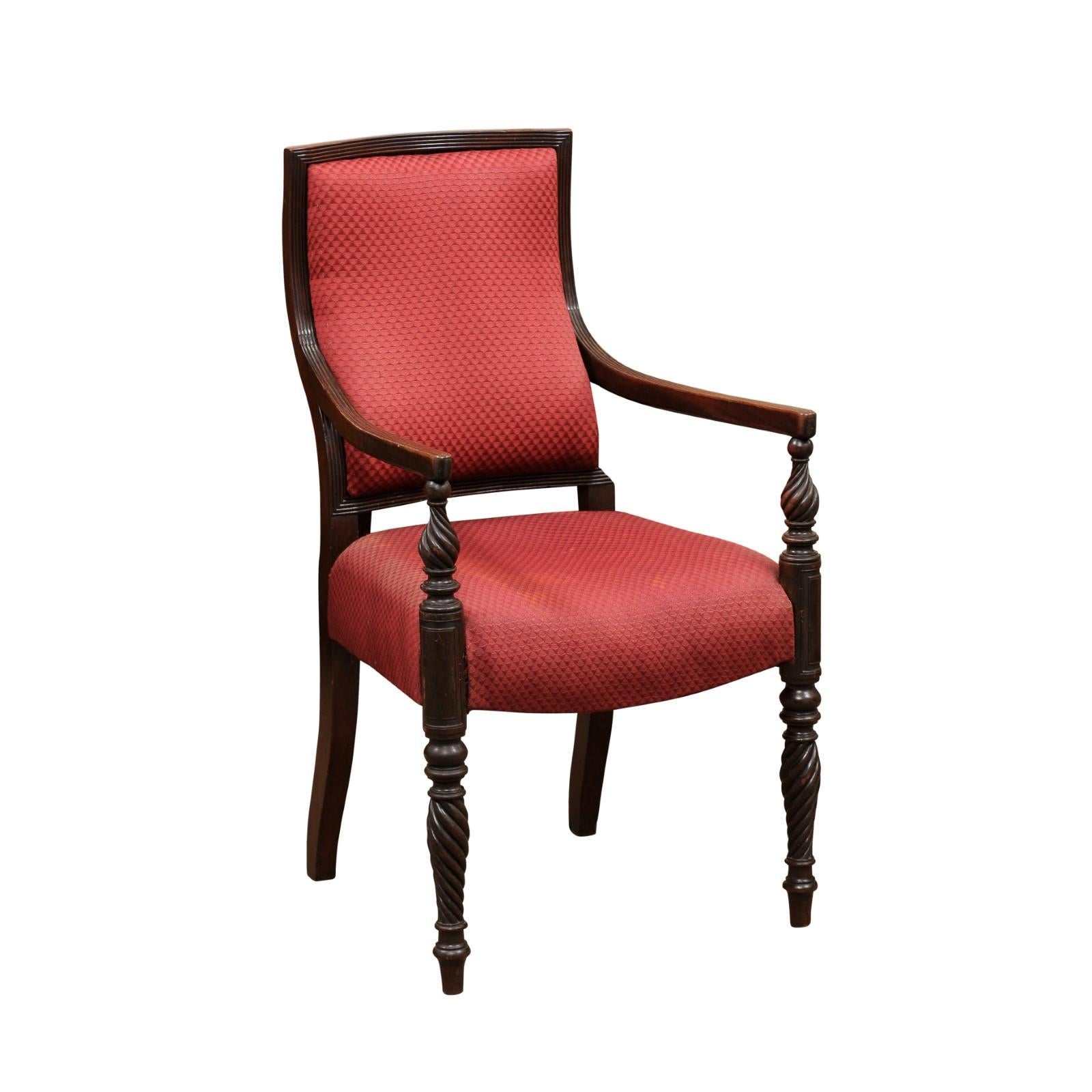 Acajou Grand fauteuil en acajou de style Régence anglaise du 19ème siècle en vente