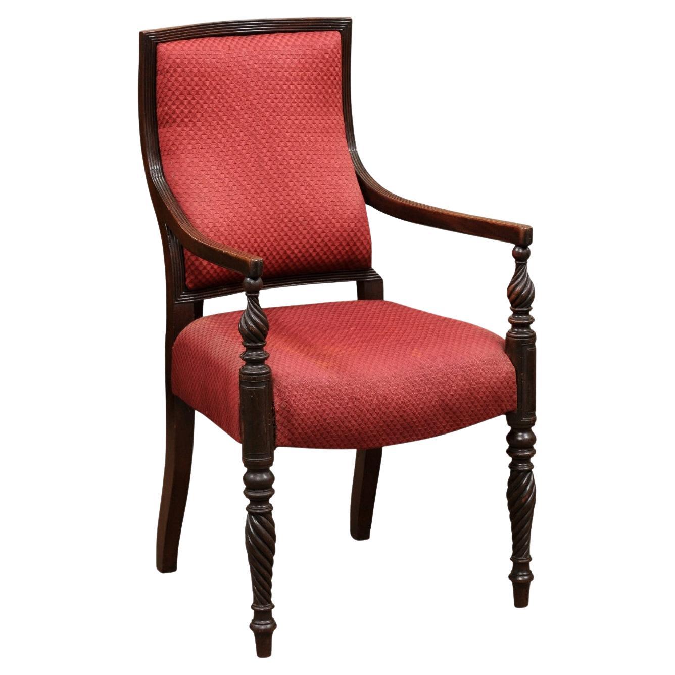 Grand fauteuil en acajou de style Régence anglaise du 19ème siècle