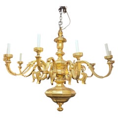 Grand lustre à 10 lumières de style Régence anglaise du 19ème siècle en bronze doré