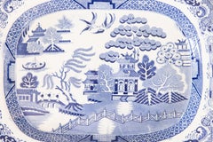 Large 19th Century English Staffordshire Ironstone Blue Willow Platter