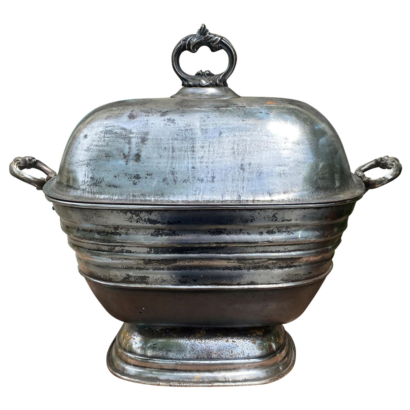 Large 19th Century English Steel Coal Hod For Sale