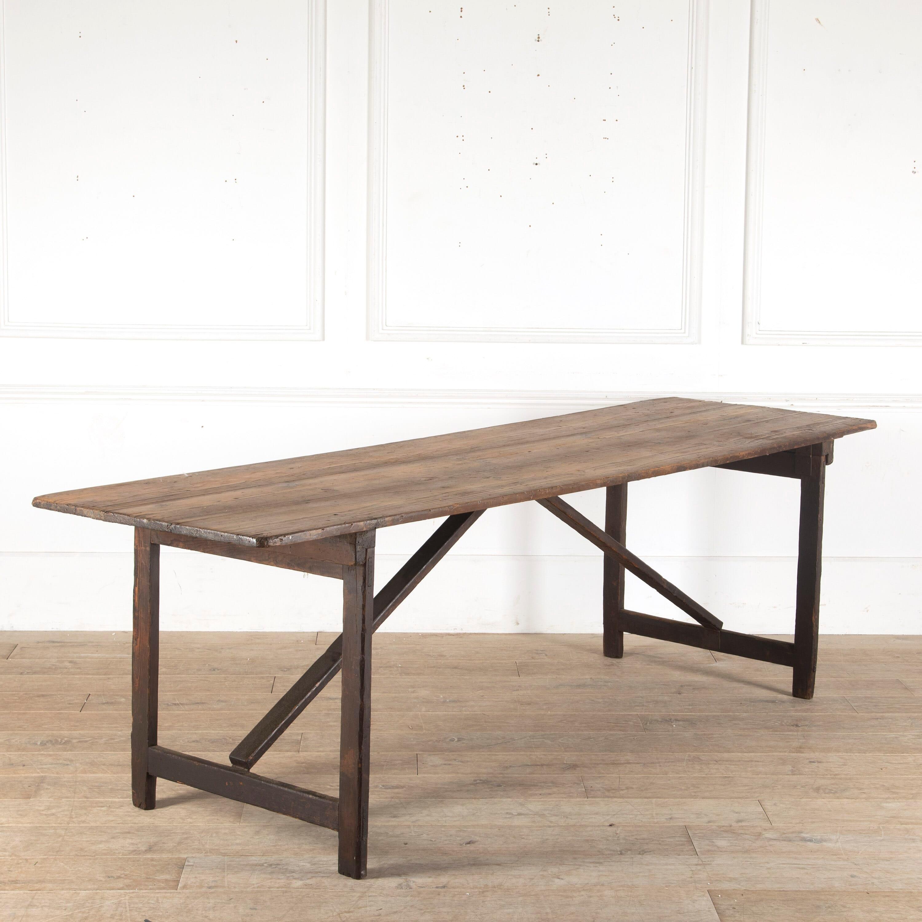 Country Large 19th Century English Trestle Table For Sale