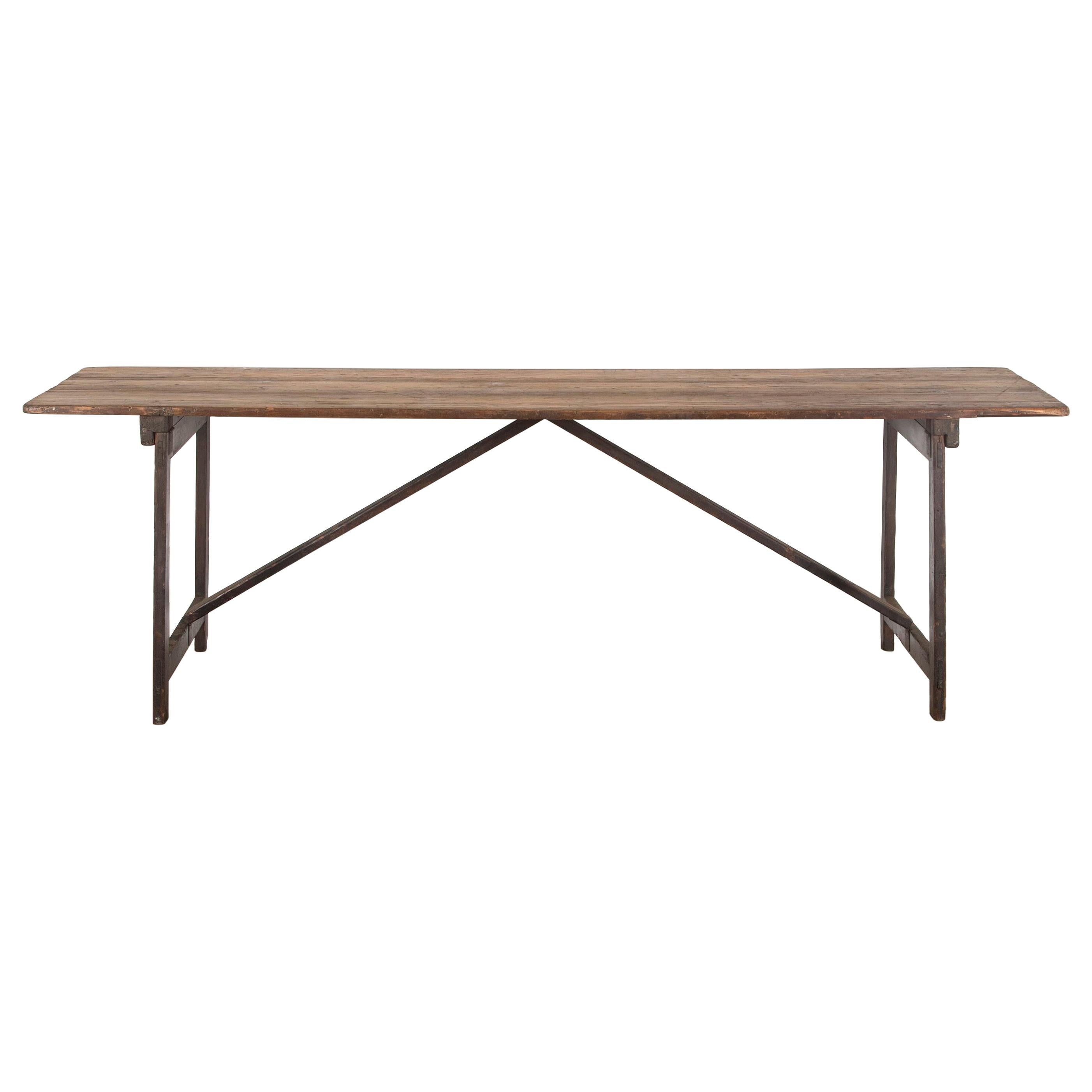 Large 19th Century English Trestle Table For Sale