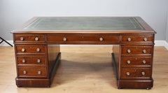 Large 19th Century English Victorian Mahogany Pedestal Partners Desk