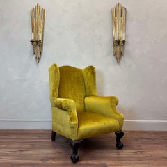 Large 19th Century English Wingback Armchair Reupholstered