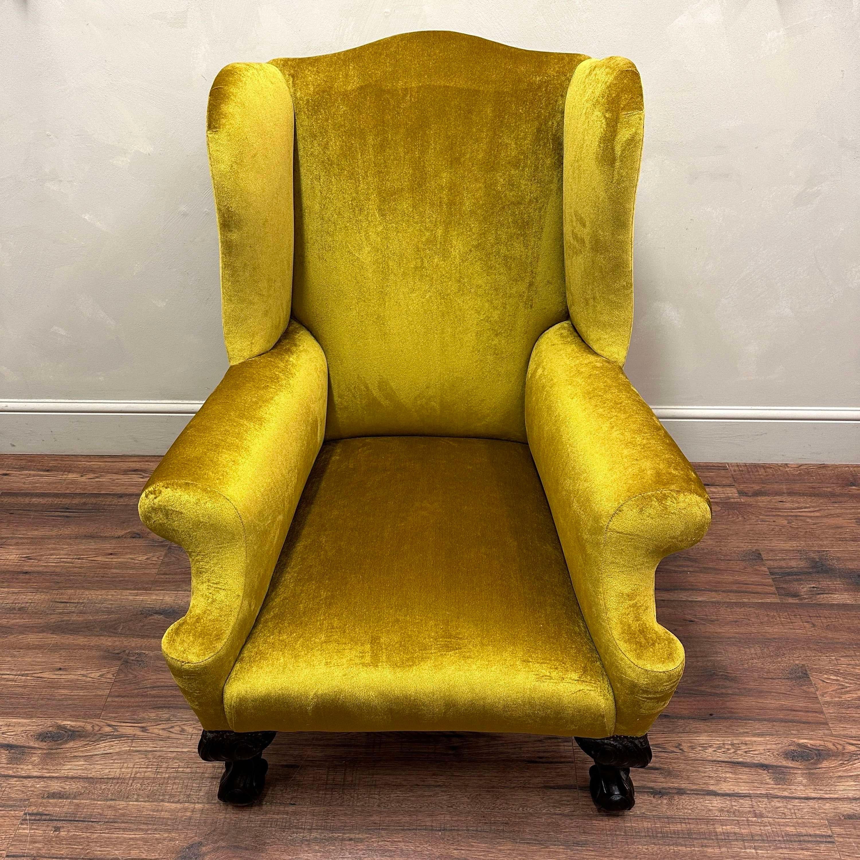 Large 19th Century English Wingback Armchair Reupholstered In Excellent Condition For Sale In Southampton, GB