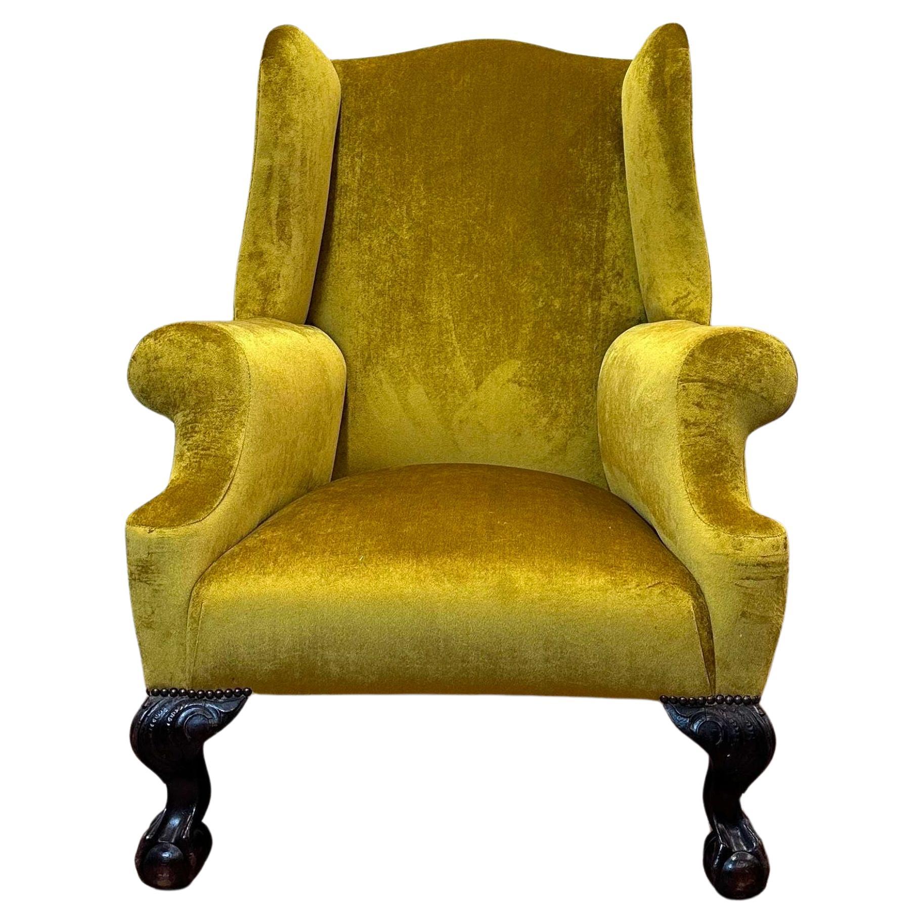 Large 19th Century English Wingback Armchair Reupholstered For Sale