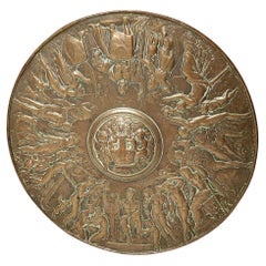 Antique Large 19th century European Bronze classical shield Charger interior décor