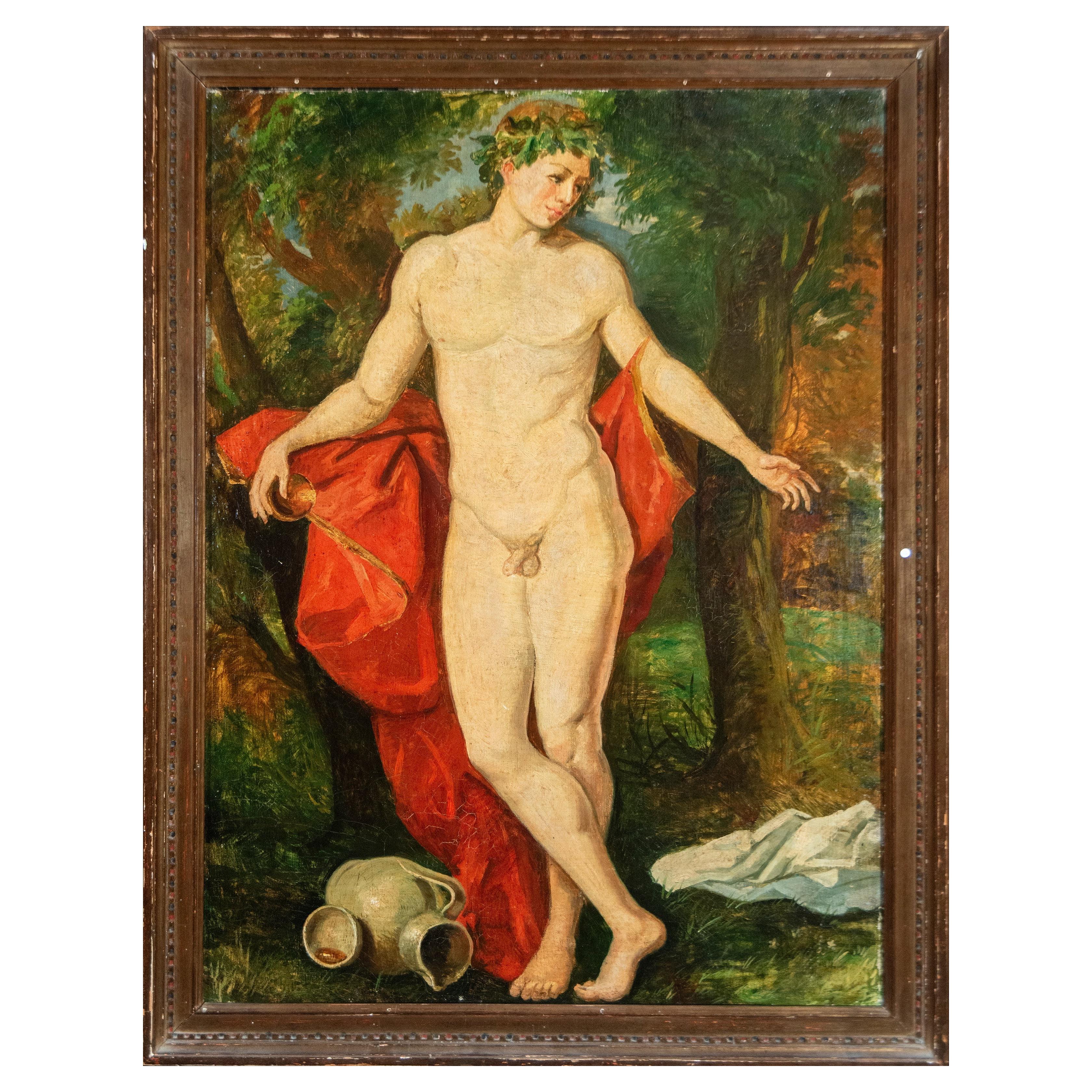 Large 19th Century European School Oil Painting of Bacchus (Dionysus)