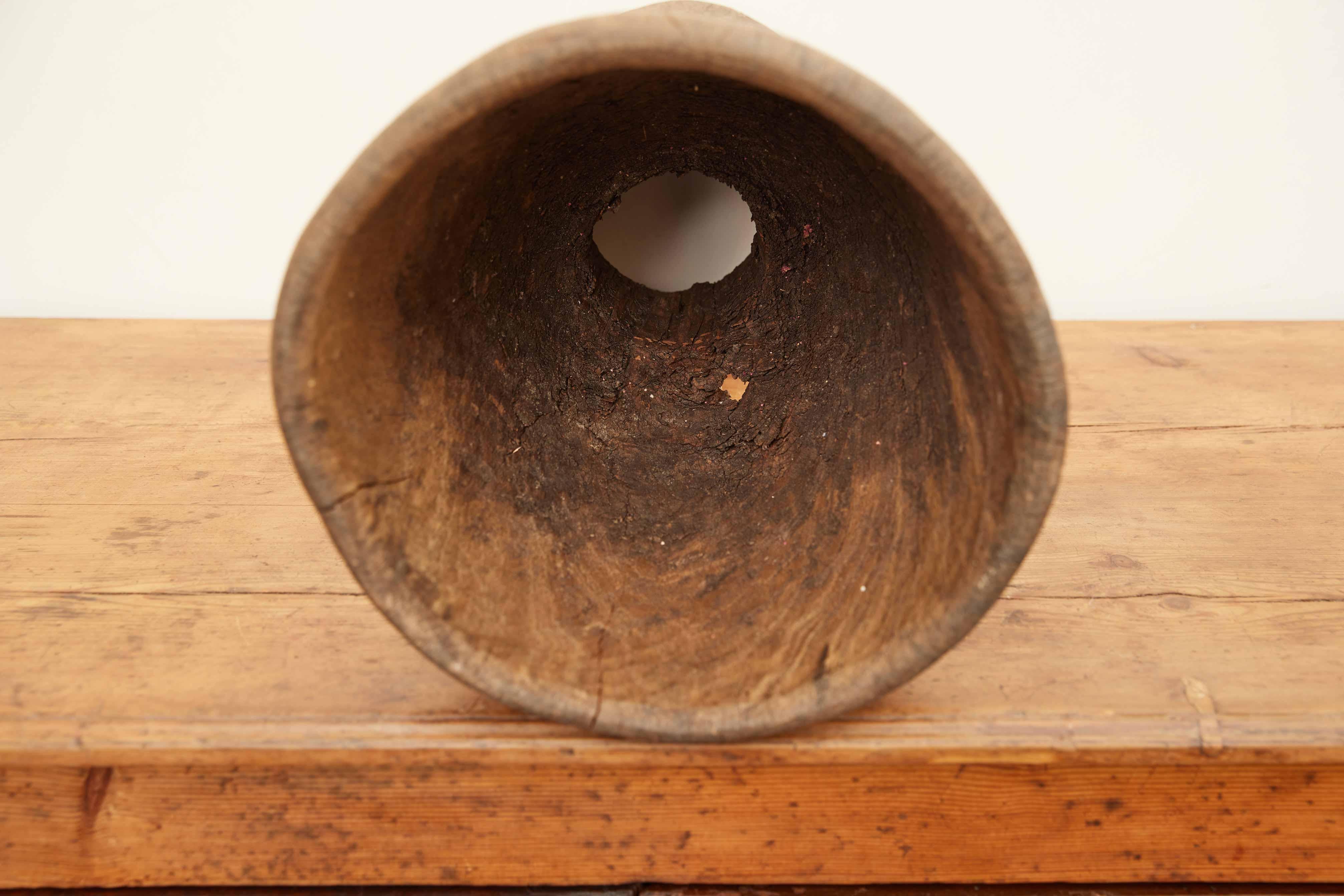  Large 19th Century European Wood Mortar In Good Condition For Sale In Santa Monica, CA