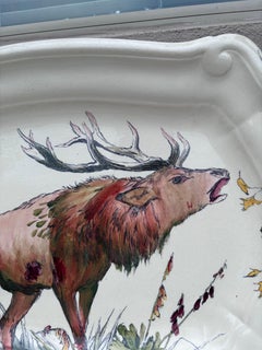 Large 19th Century Faience Stag Platter Hippolyte Boulenger Choisy Le Roi