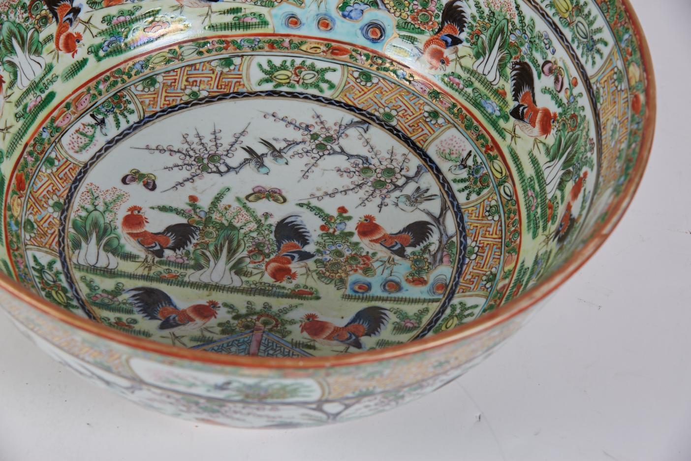 Hand-Crafted Large 19th Century Famille Verte Chinese Export Porcelain Punch Bowl