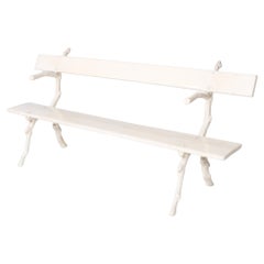 Large 19th Century Faux Bois Garden Bench with Cast Iron Armrests
