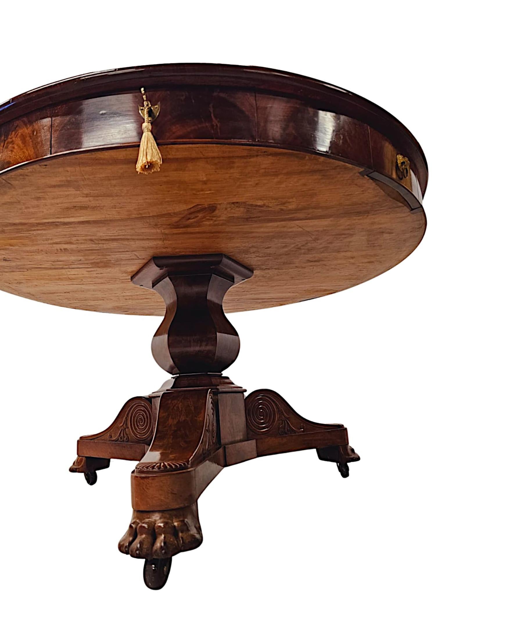 Large 19th Century Flame Mahogany Leather Top Drum Centre Table For Sale 3