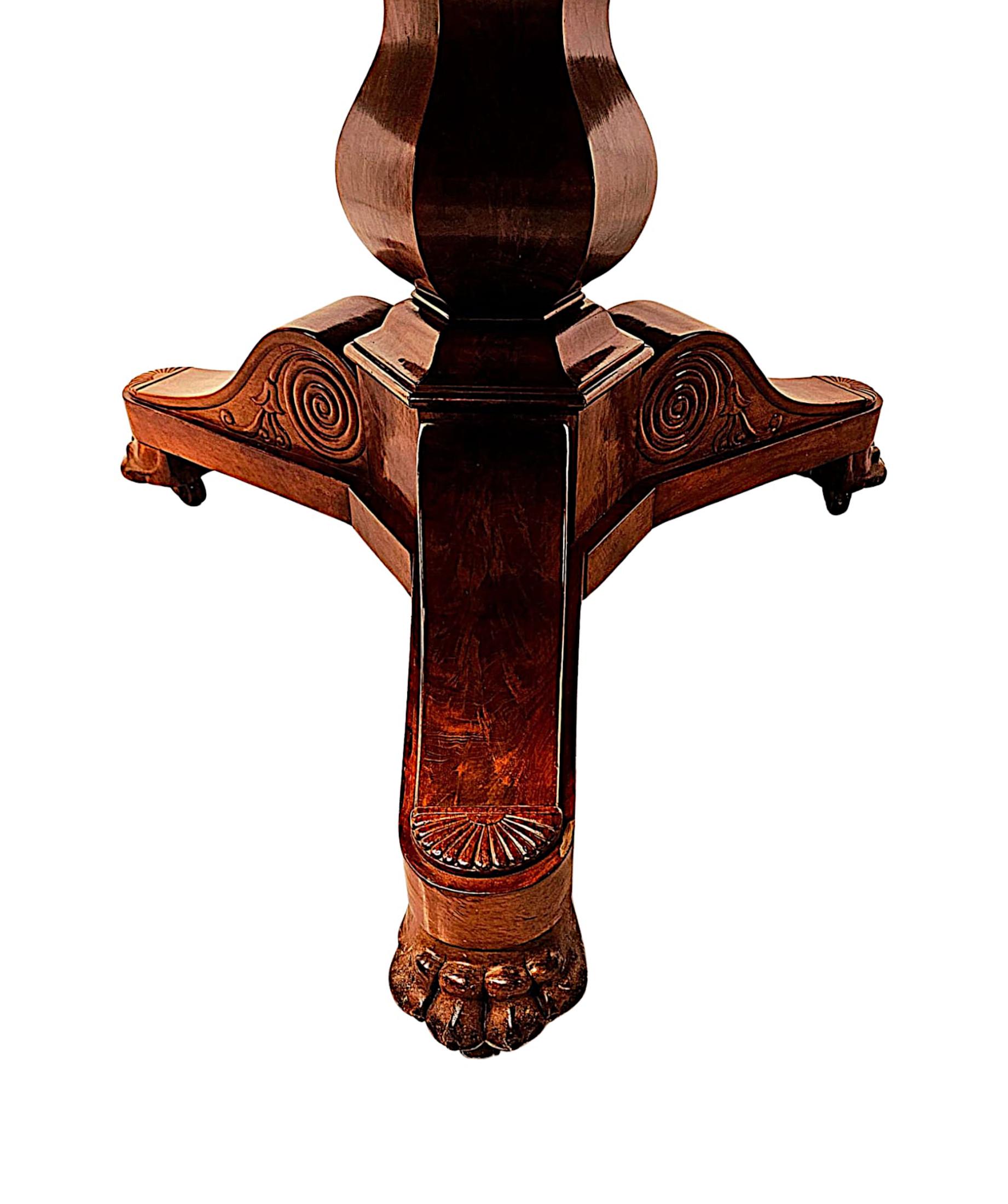 Large 19th Century Flame Mahogany Leather Top Drum Centre Table For Sale 4