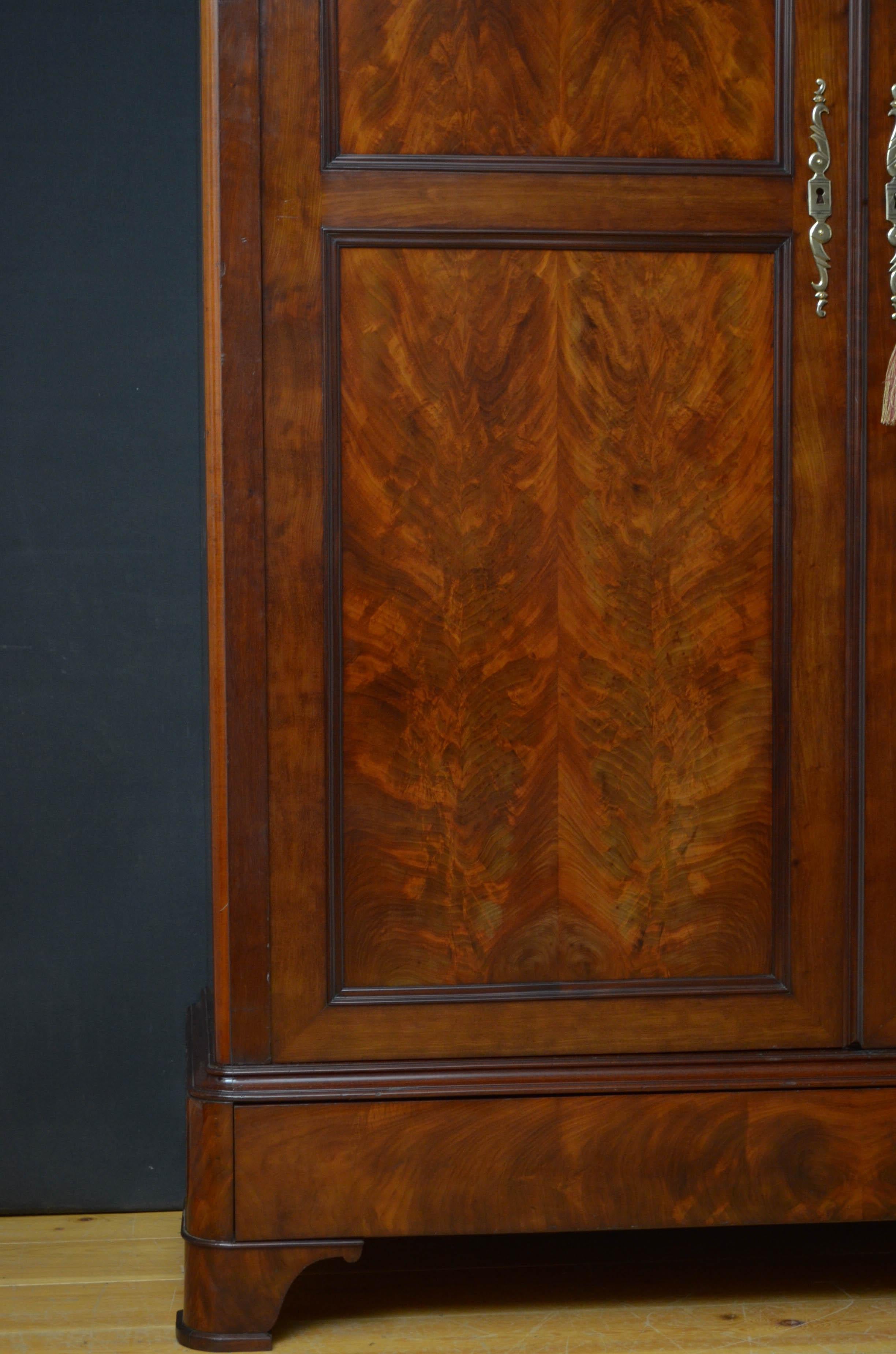 Large 19th Century Flamed Mahogany 2-Door Wardrobe 3