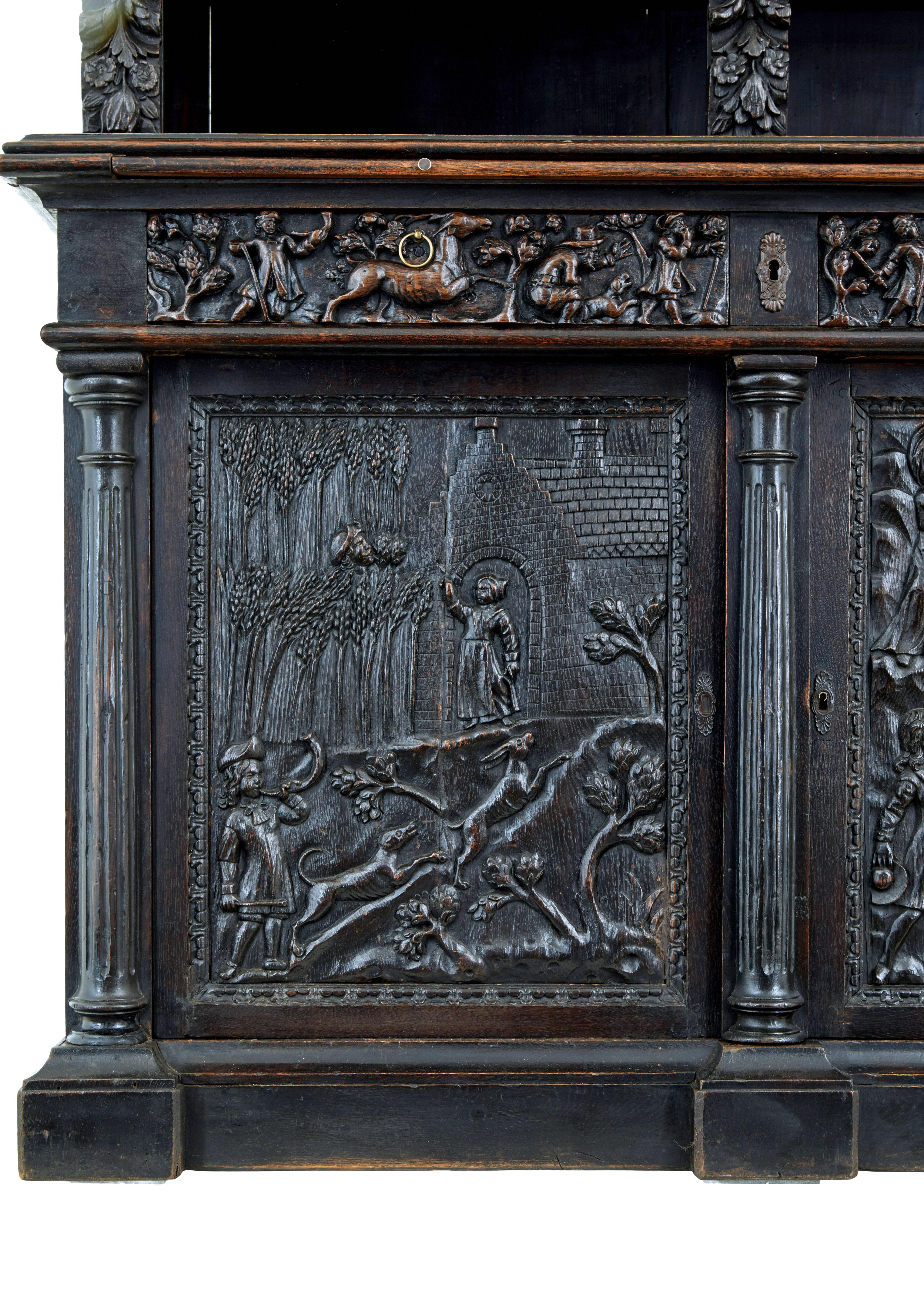 Large 19th Century Flemish Carved Oak Cabinet For Sale 5