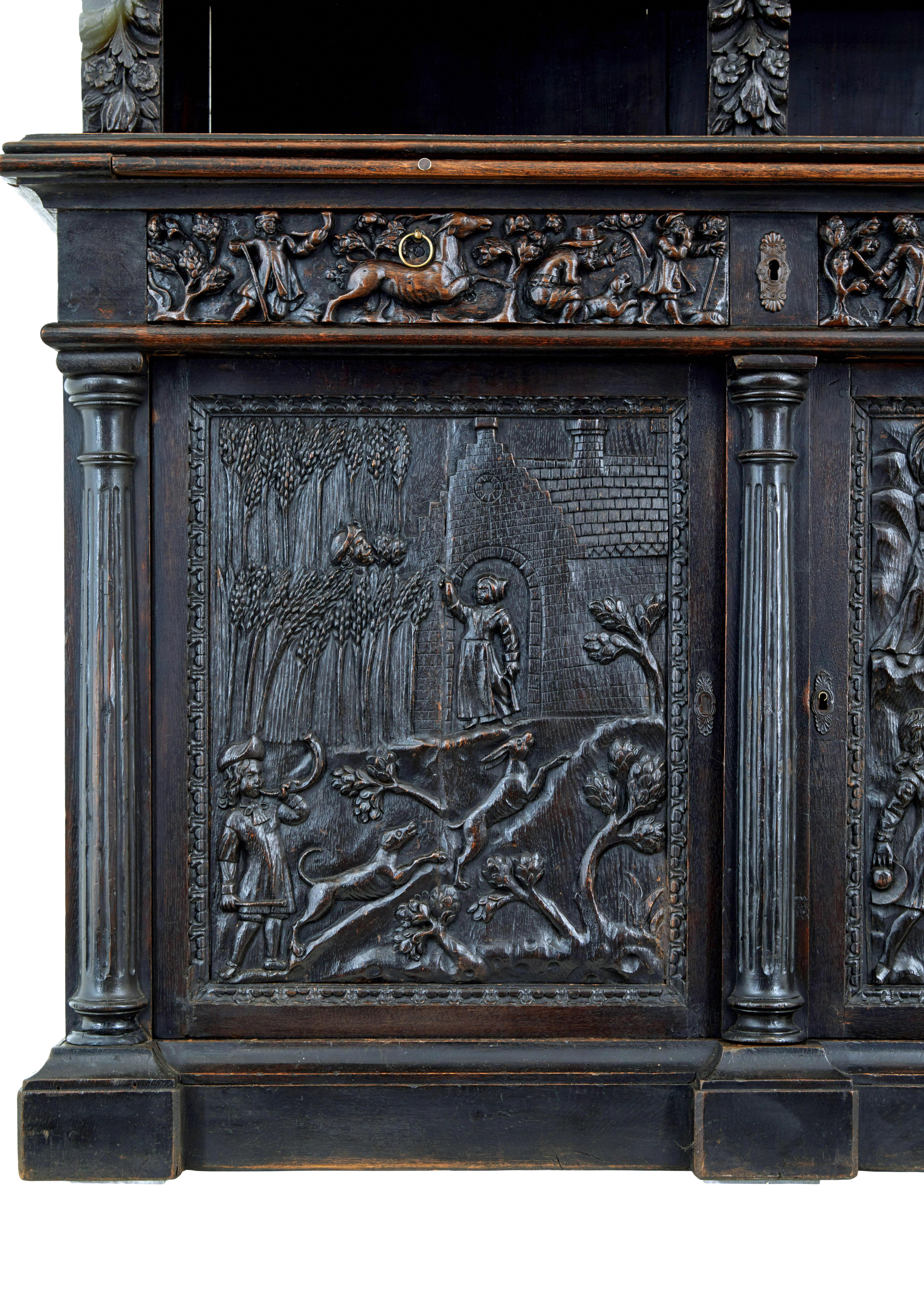 Large 19th century Flemish carved oak cabinet For Sale 2