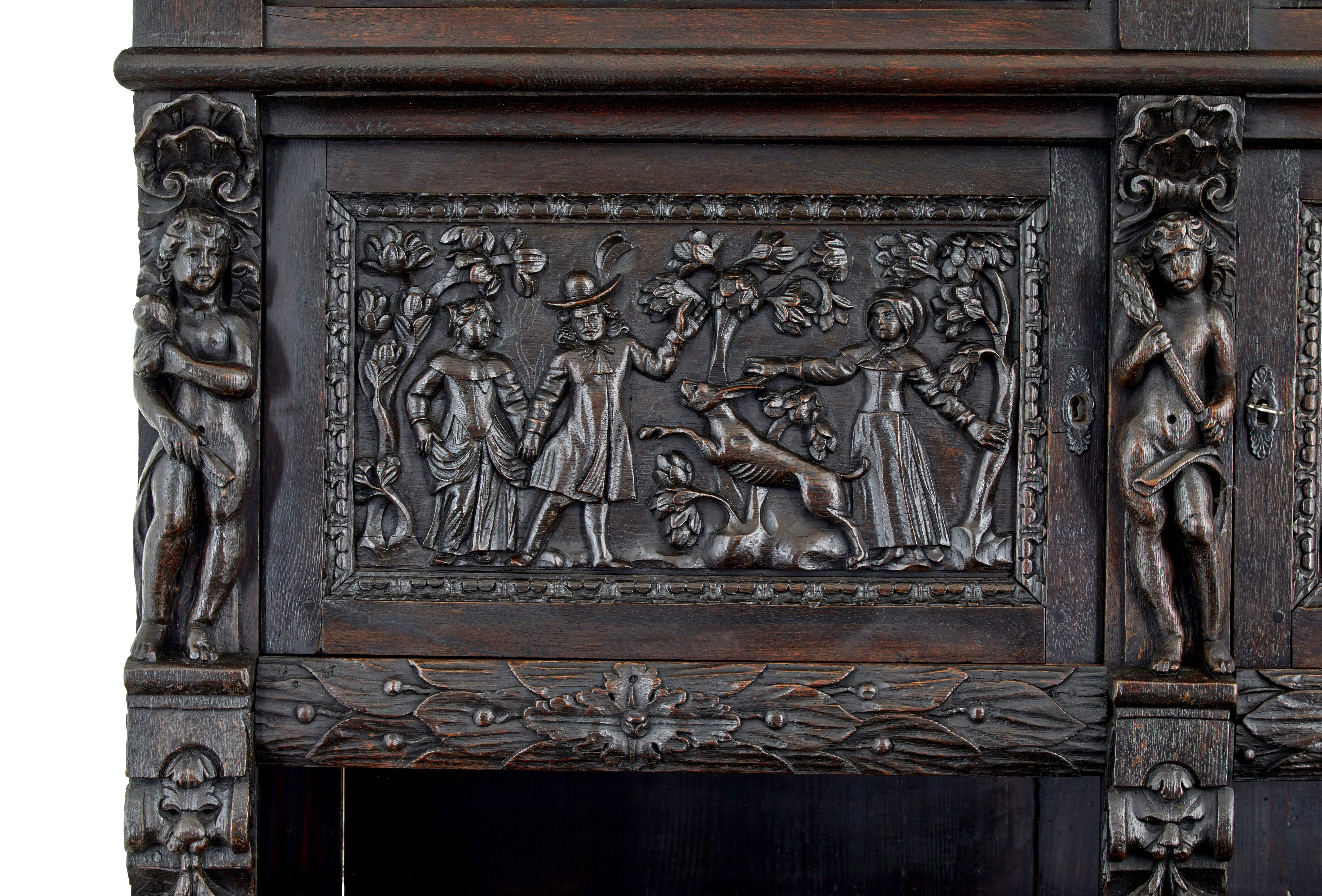 Large 19th Century Flemish Carved Oak Cabinet For Sale 6