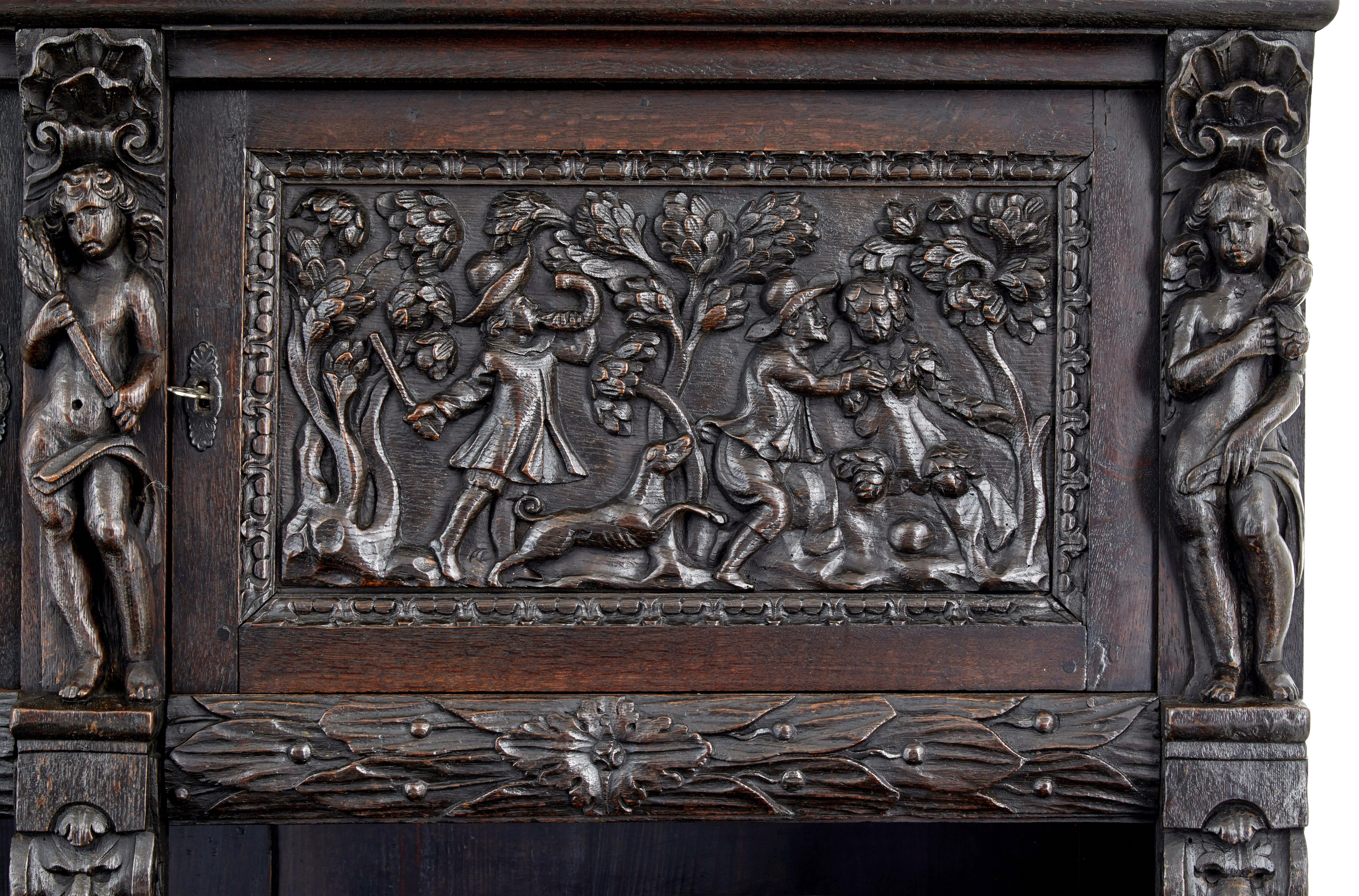 Large 19th Century Flemish Carved Oak Cabinet For Sale 7