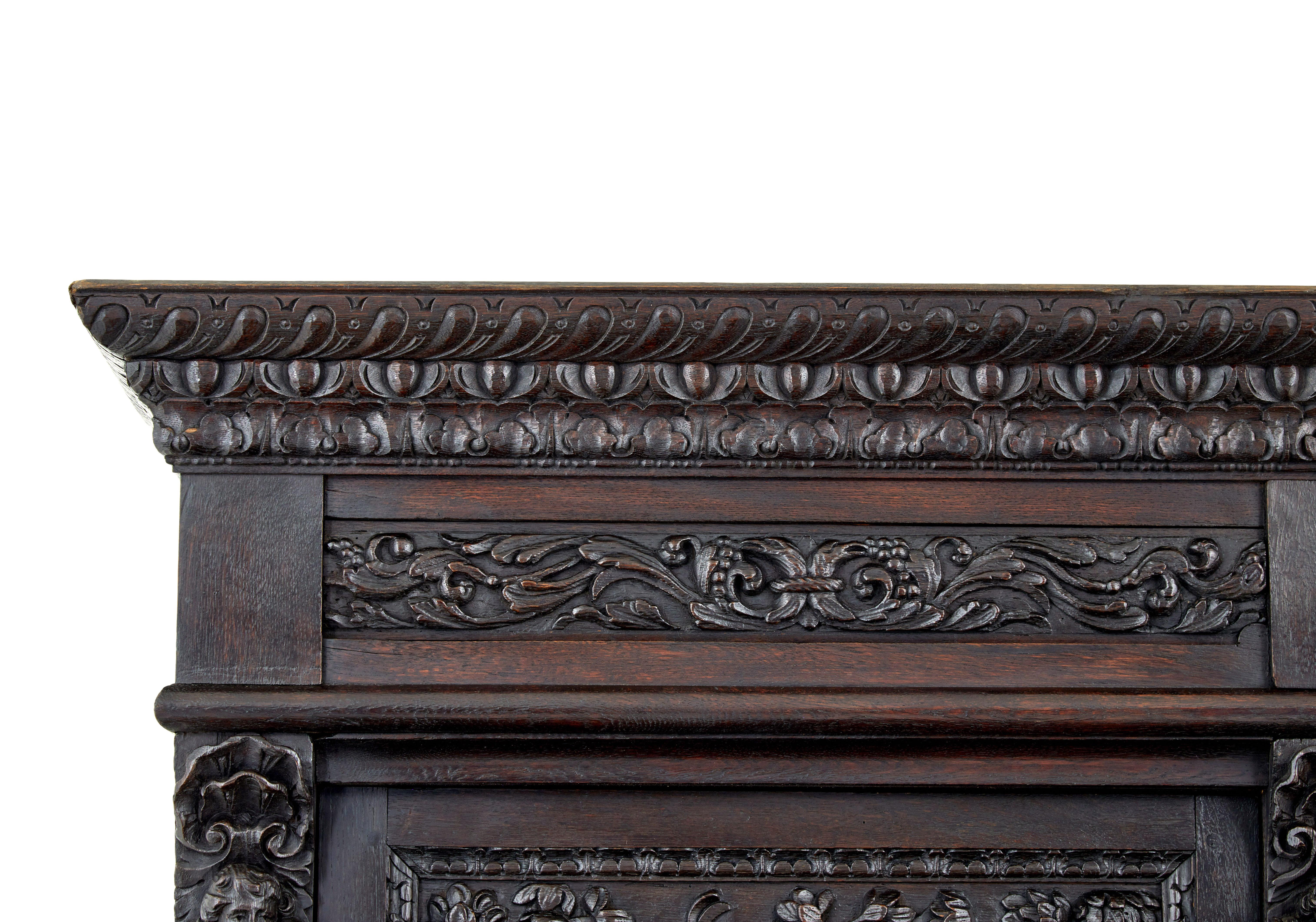 Large 19th Century Flemish Carved Oak Cabinet For Sale 8