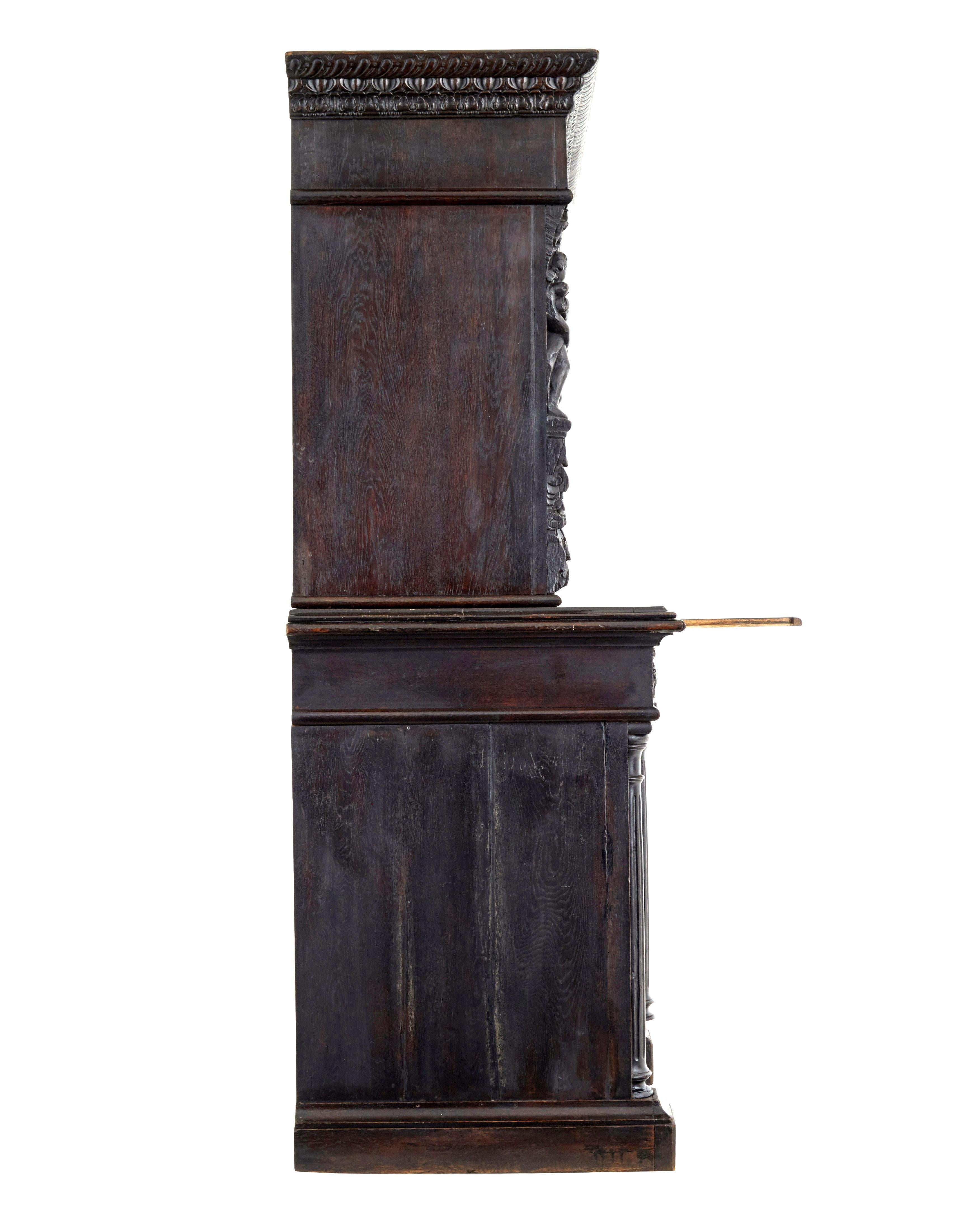 Gothic Revival Large 19th Century Flemish Carved Oak Cabinet For Sale
