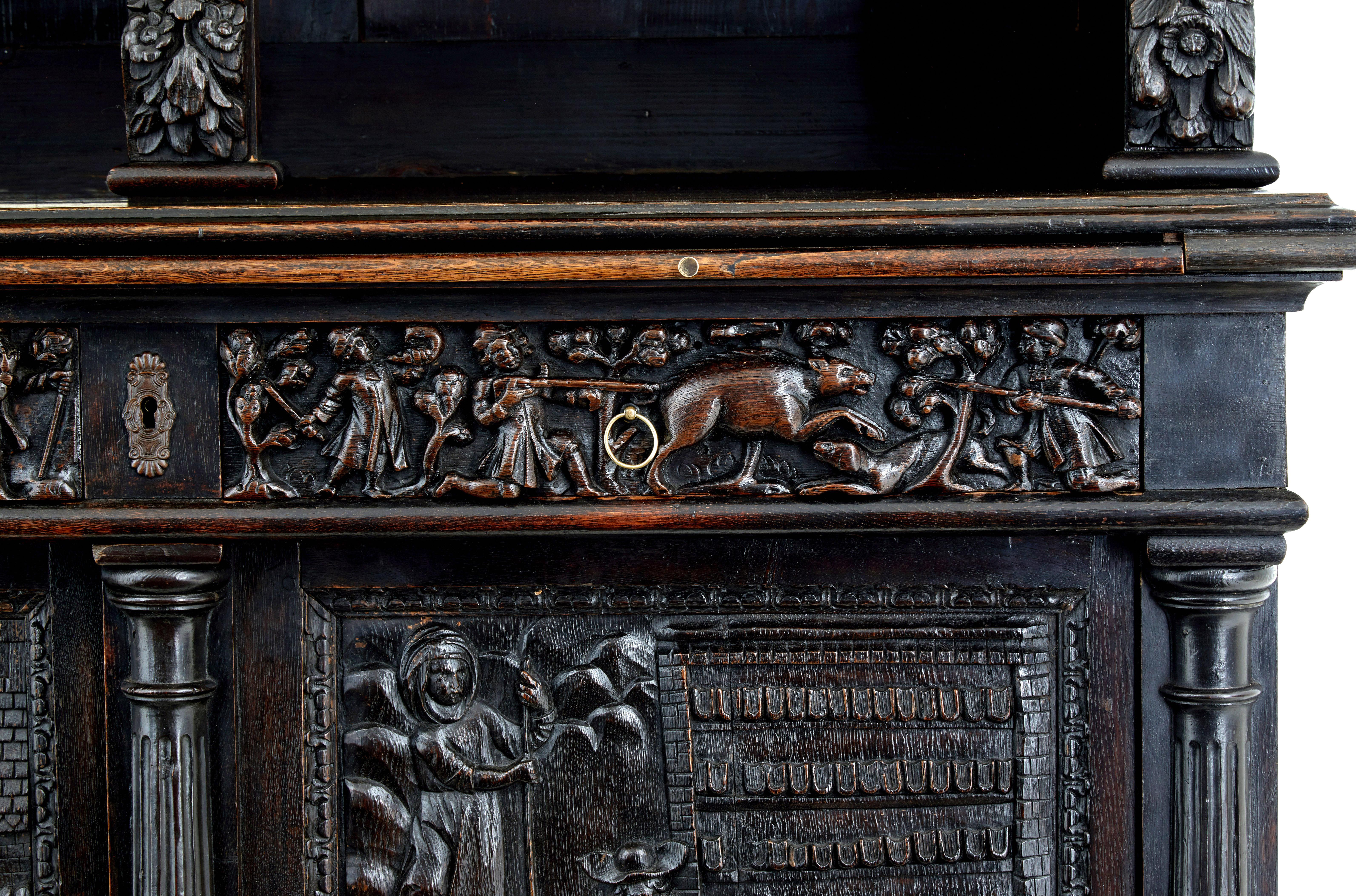 Large 19th Century Flemish Carved Oak Cabinet For Sale 2
