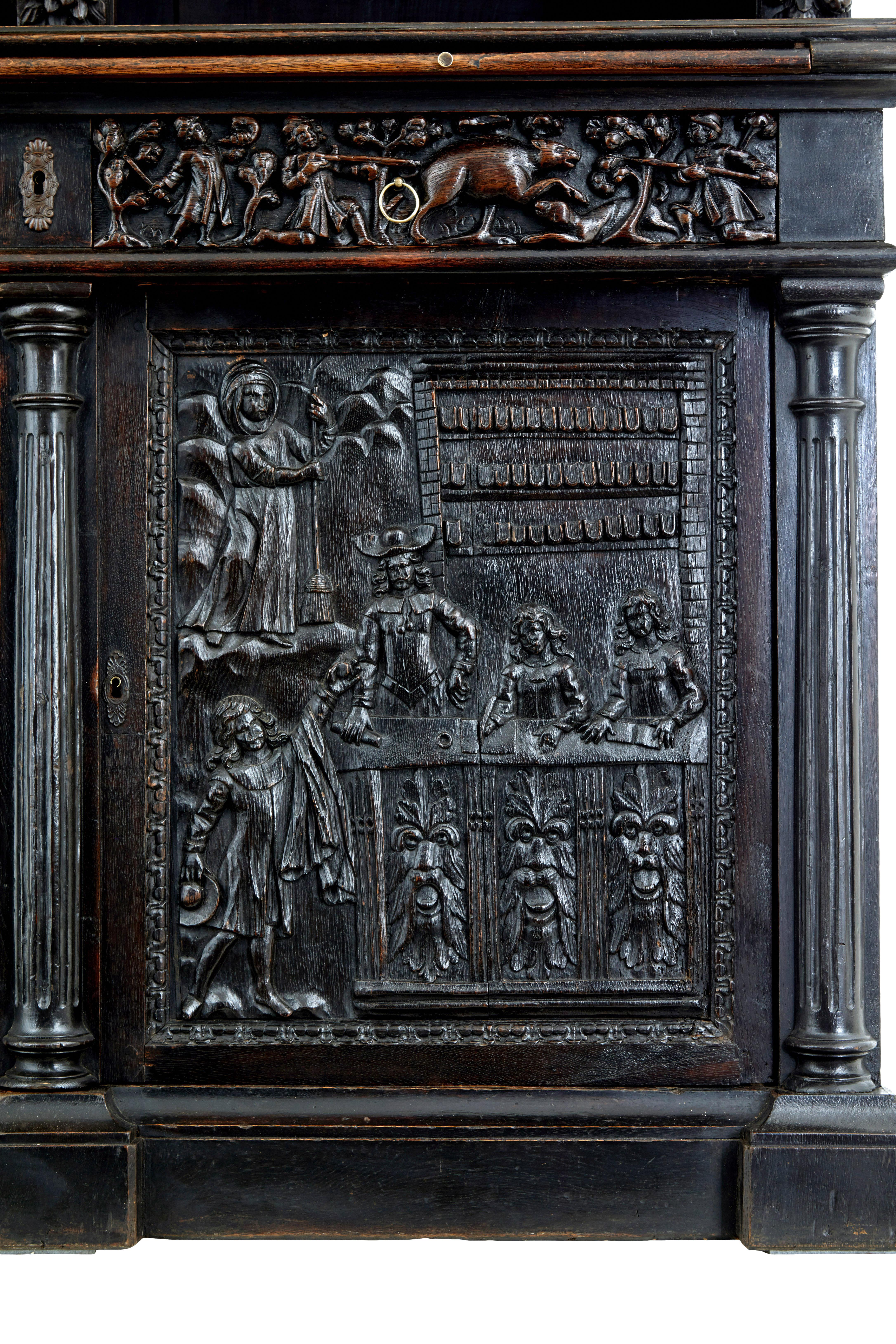 Large 19th Century Flemish Carved Oak Cabinet For Sale 3