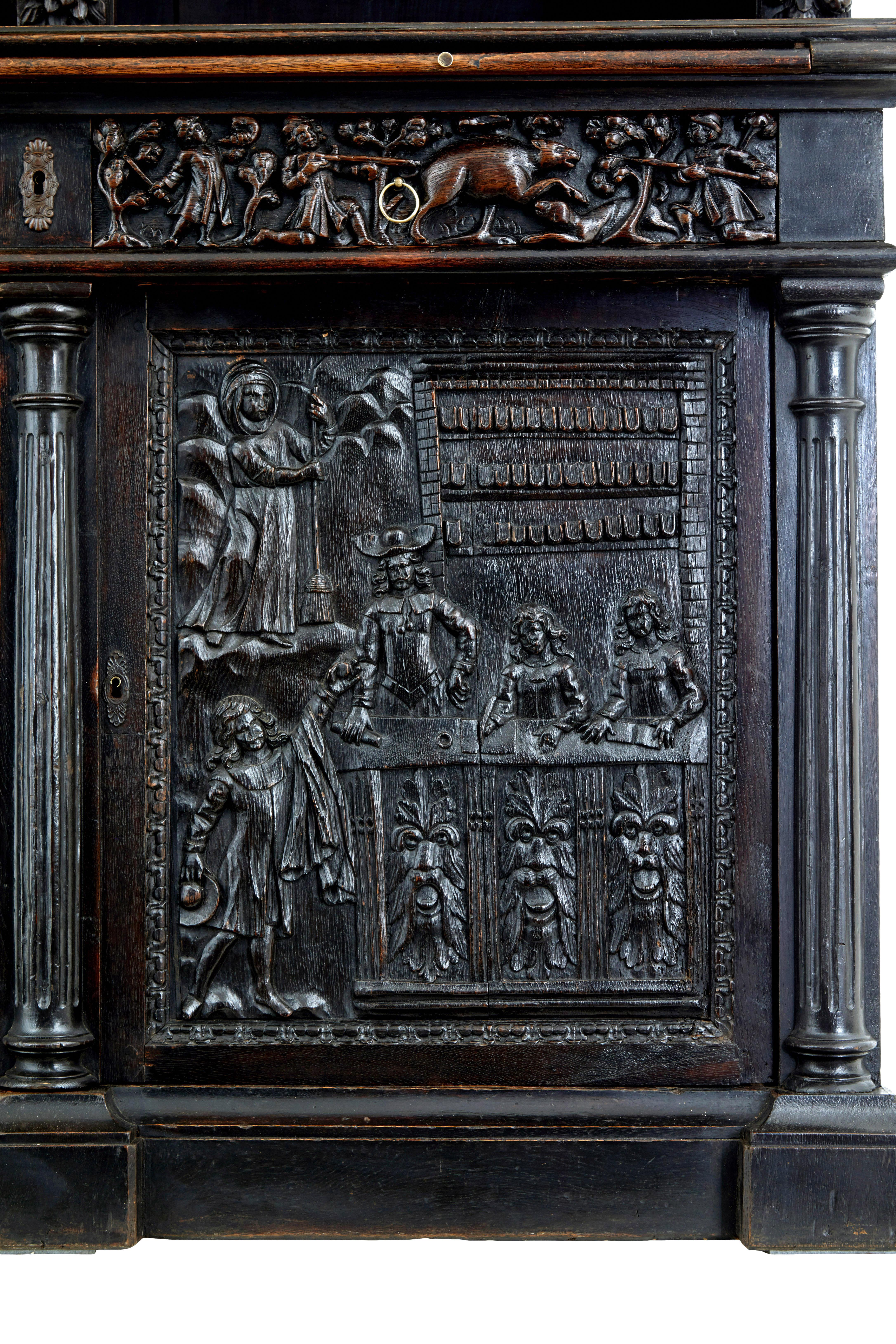 Oak Large 19th century Flemish carved oak cabinet For Sale