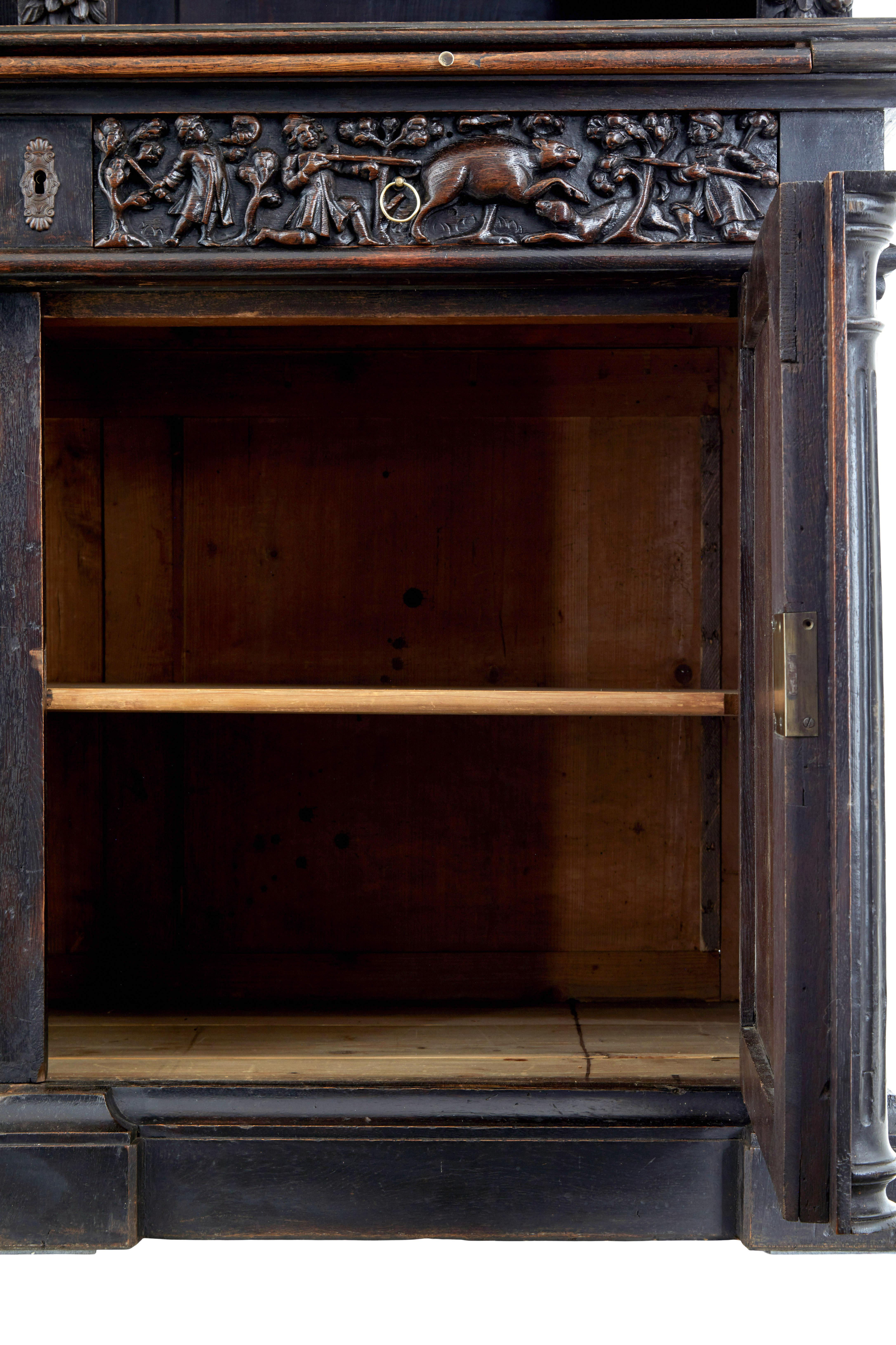 Large 19th Century Flemish Carved Oak Cabinet For Sale 4