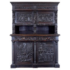 Antique Large 19th Century Flemish Carved Oak Cabinet