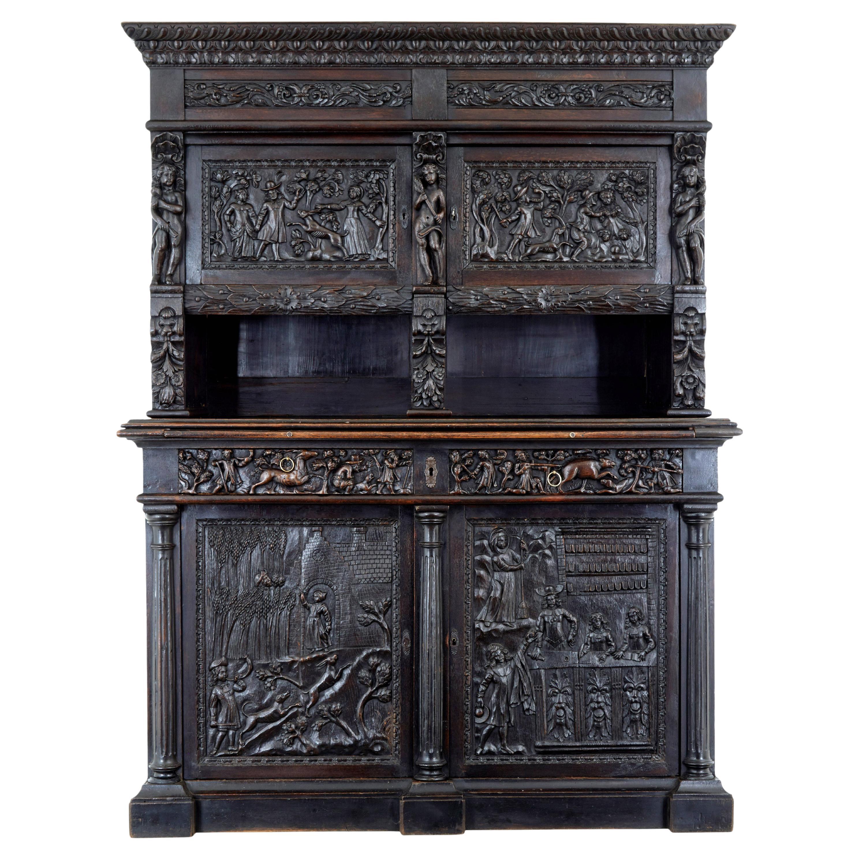 Large 19th Century Flemish Carved Oak Cabinet