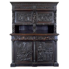 Antique Large 19th century Flemish carved oak cabinet