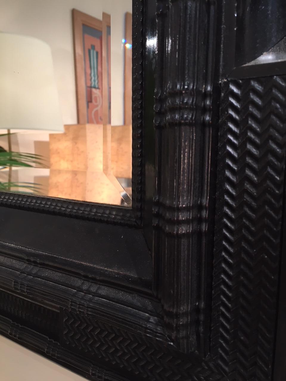 Large 19th Century Flemish Ebonized Ripple Frame Mirror 1