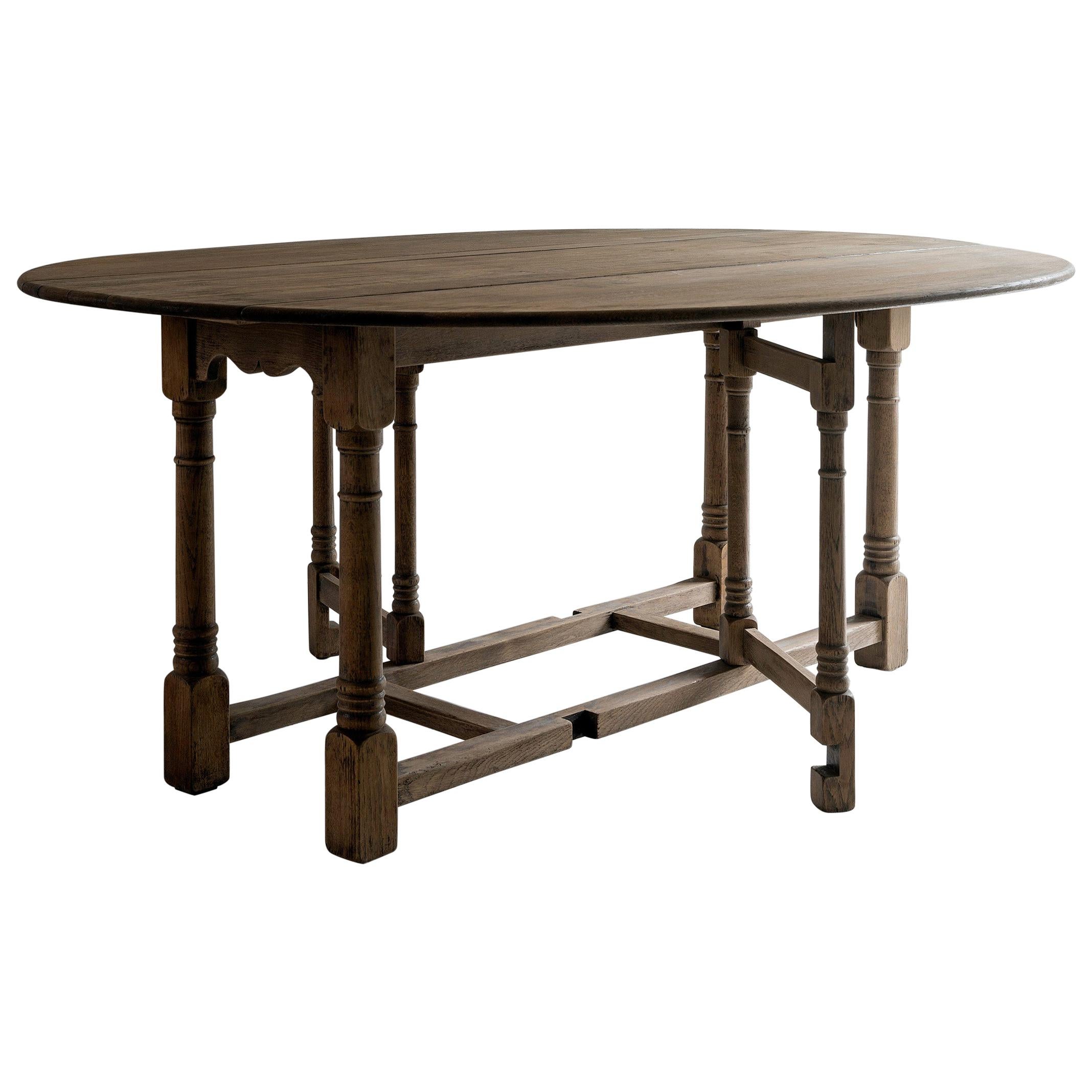 Large 19th Century Flemish Oval Drop-Leaf Dining Table of Great Proportions