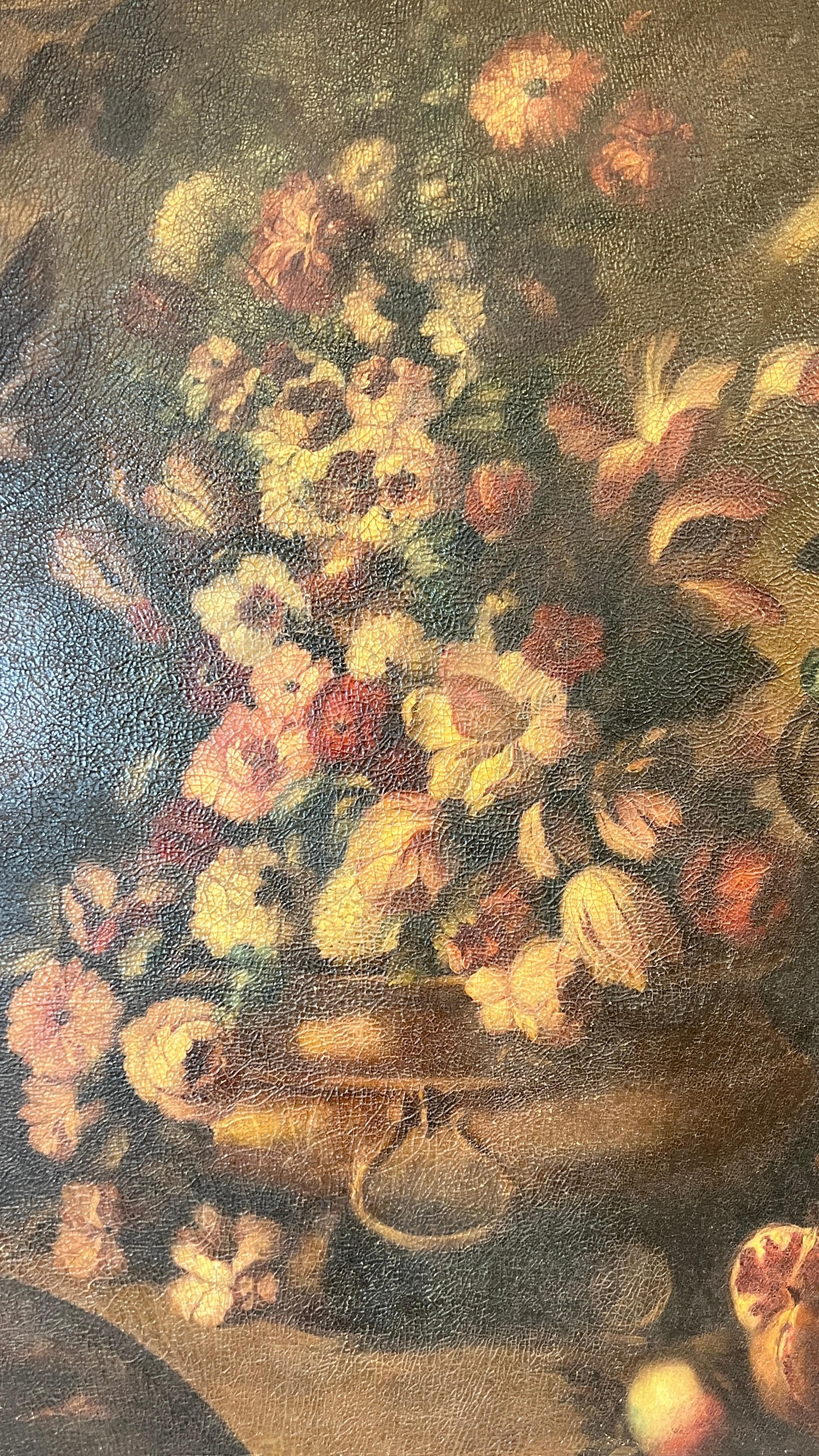 Hand-Painted Large 19th Century Floral Still Life Oil Painting For Sale