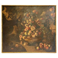 Grande pittura ad olio su natura morta floreale del XIX secolo