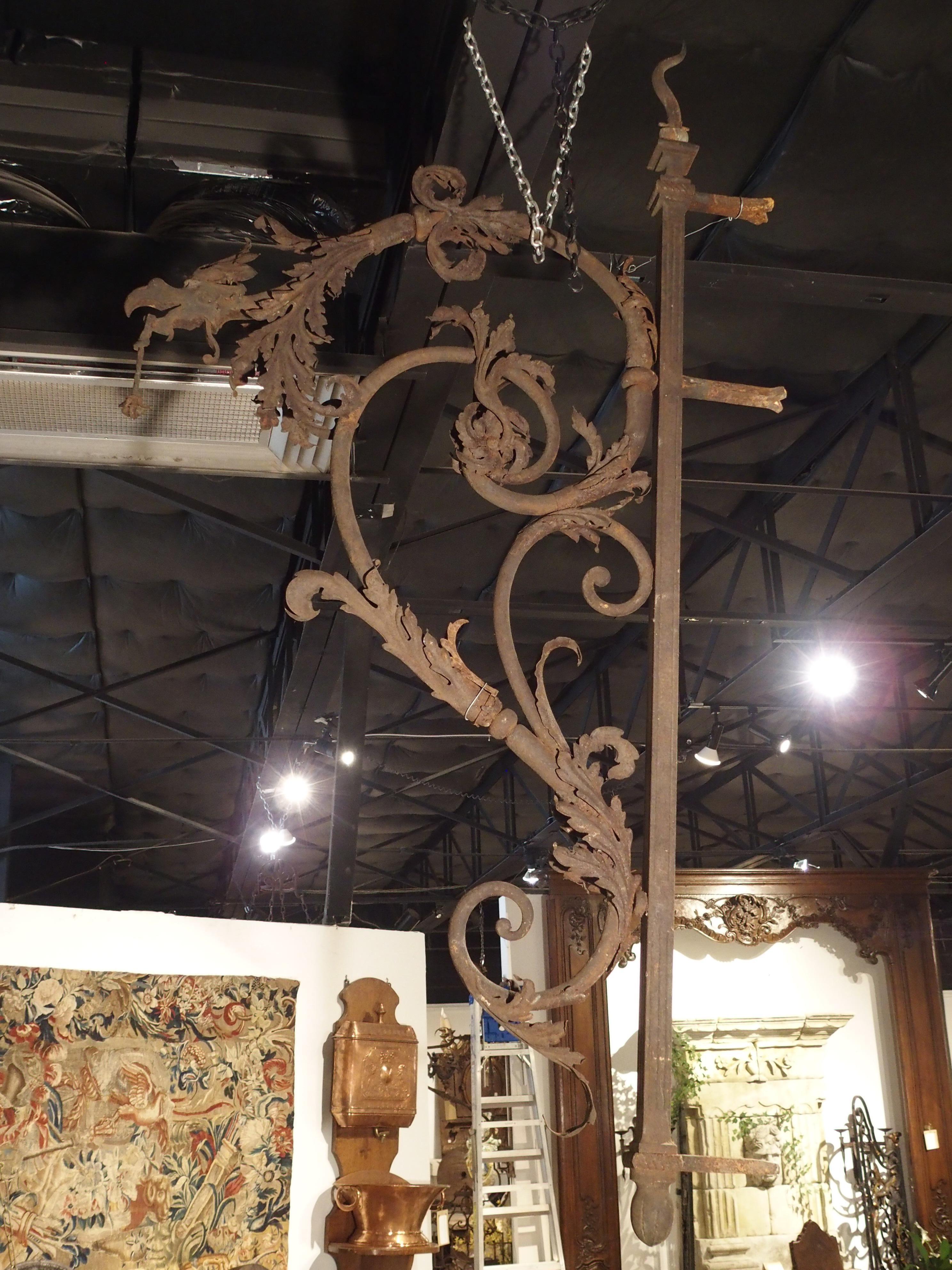 Large 19th Century Forged Iron Lantern Holder from Poitiers France Grand'Goule In Good Condition In Dallas, TX