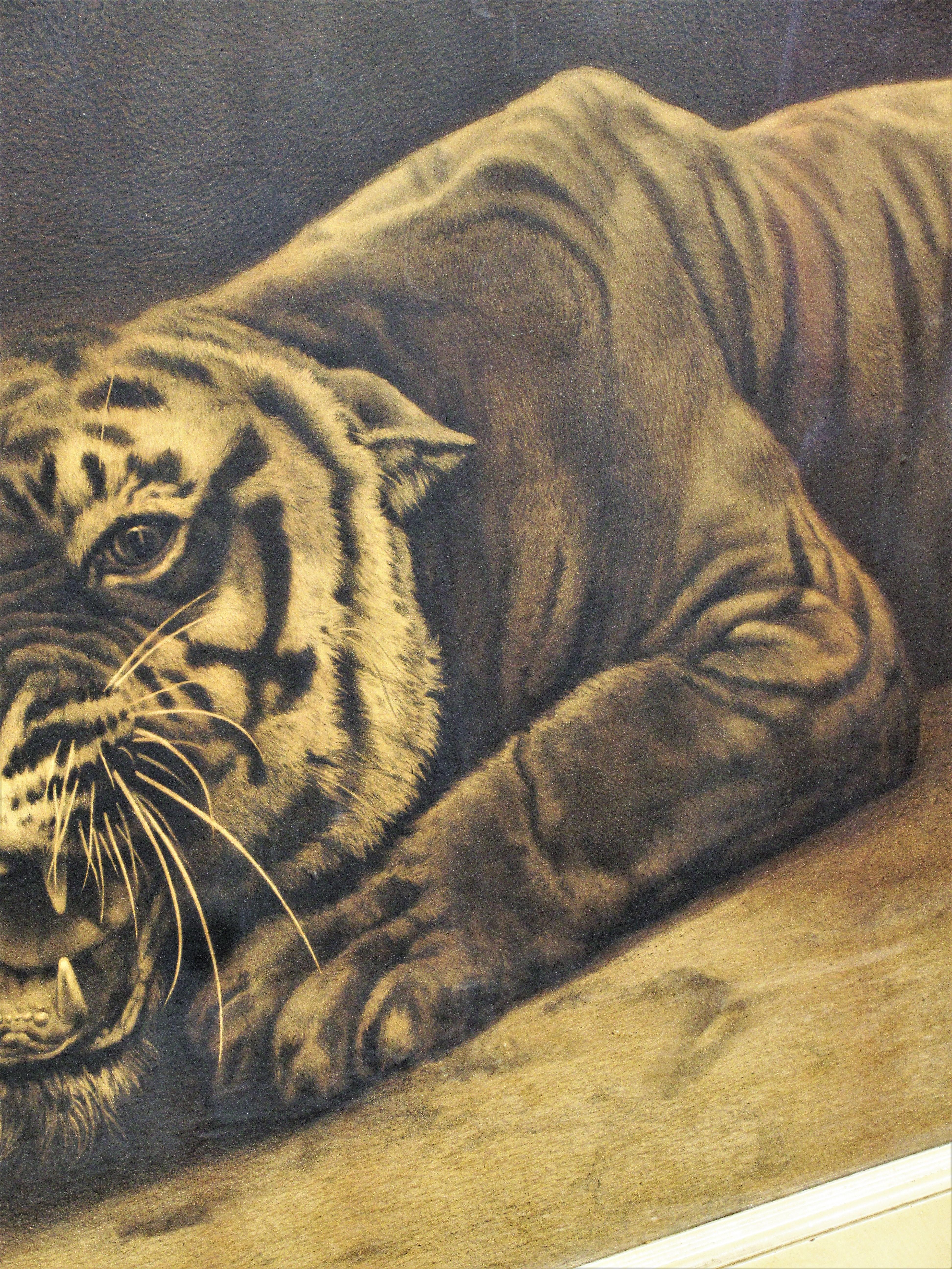 Vintage Original Signed and Framed Tiger Print