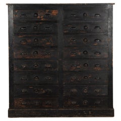 Large 19th Century French Bank of Painted Oak Drawers