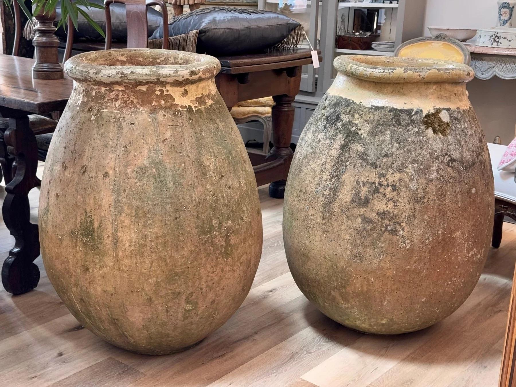 Due eccezionali vasi Biot massicci, Francia, XIX secolo.   Queste gigantesche giare, una meraviglia di artigianato, venivano utilizzate per trasportare l'olio in tutto il bacino del Mediterraneo.   37