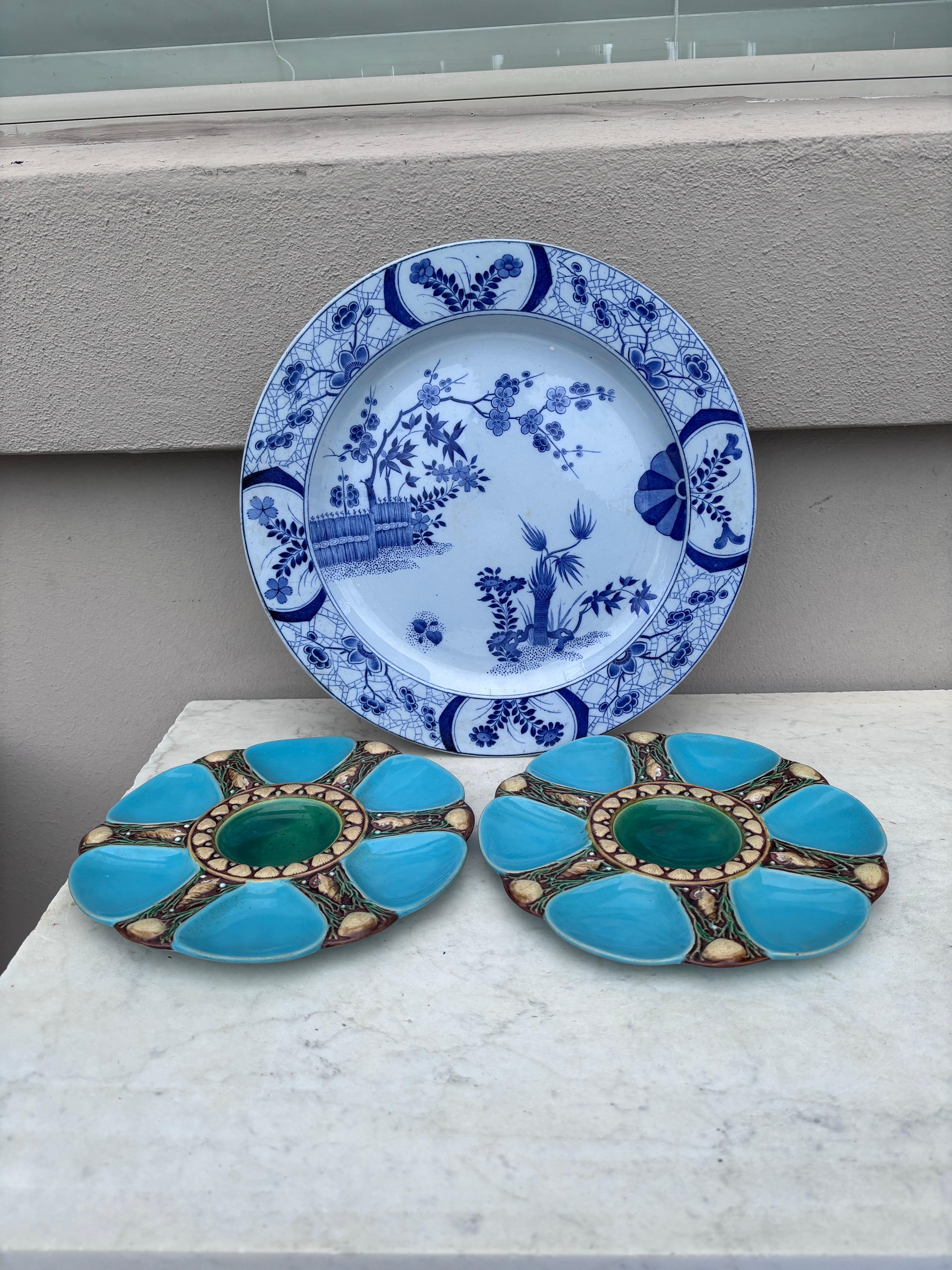 Gran Plato Japonés Azul y Blanco Creil Montereau Francés del Siglo XIX en venta 2