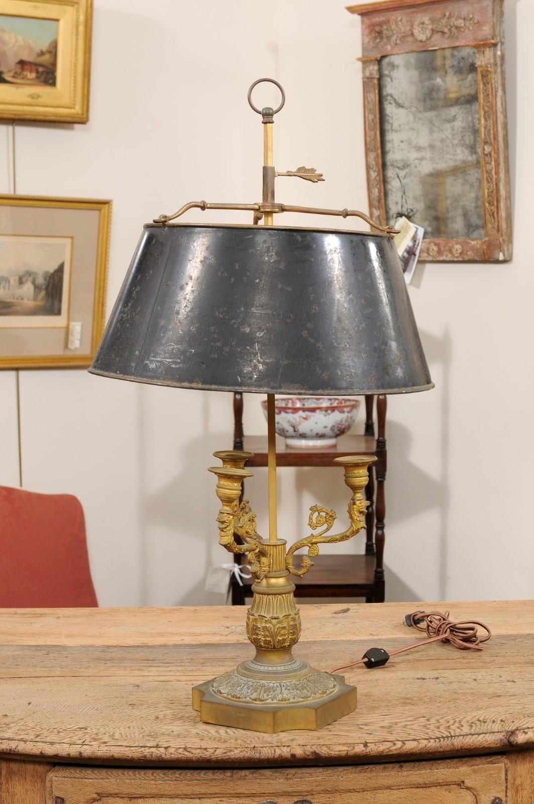 Large 19th Century French Bronze Bouillotte Lamp with Black Painted Tole Shade For Sale 8