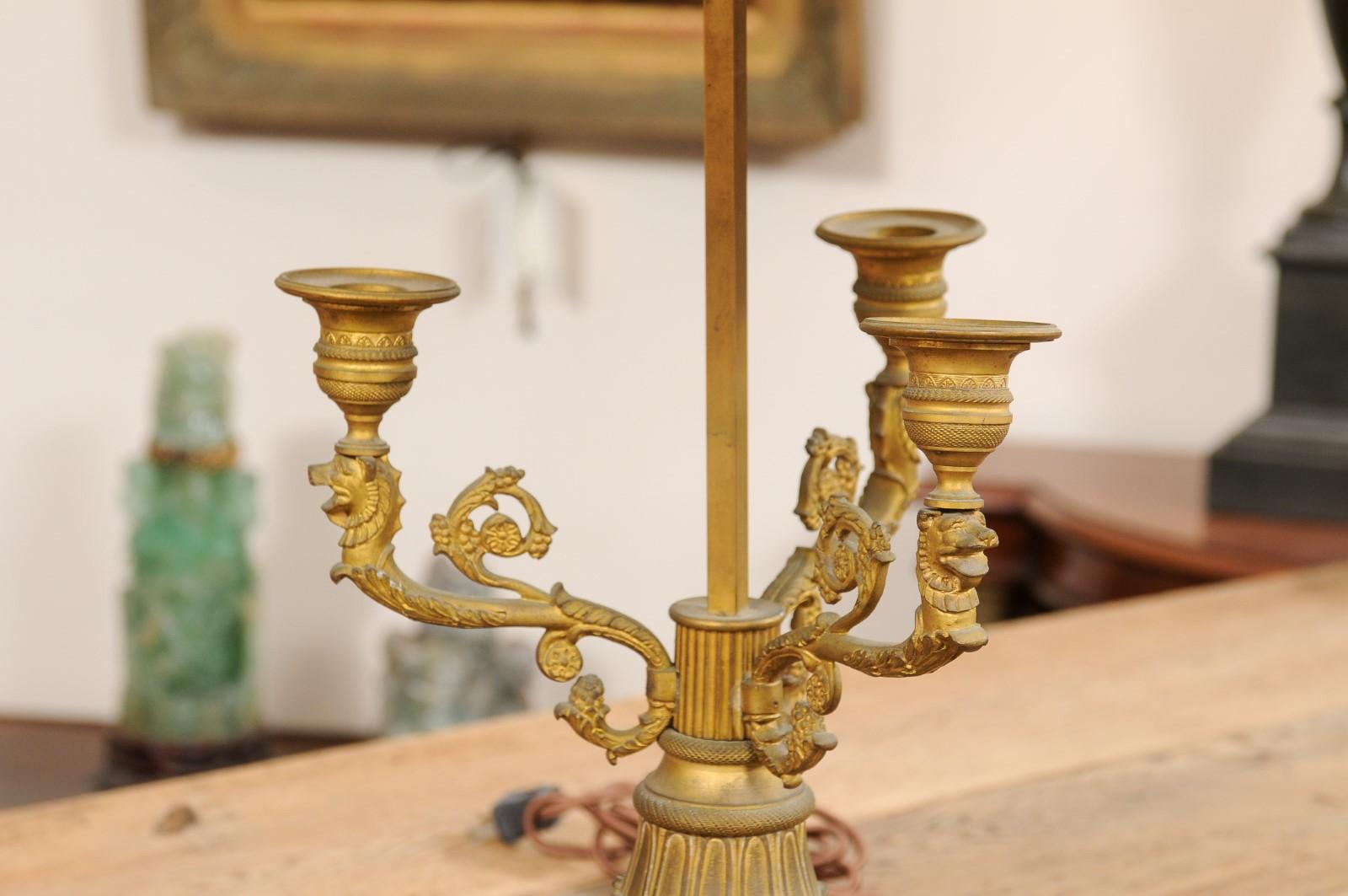 Large 19th Century French Bronze Bouillotte Lamp with Black Painted Tole Shade For Sale 9