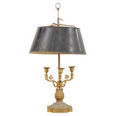 Large 19th Century French Bronze Bouillotte Lamp with Black Painted Tole Shade