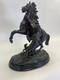 Grand bronze français du 19ème siècle «hevaux de Marly » d'après Coustou