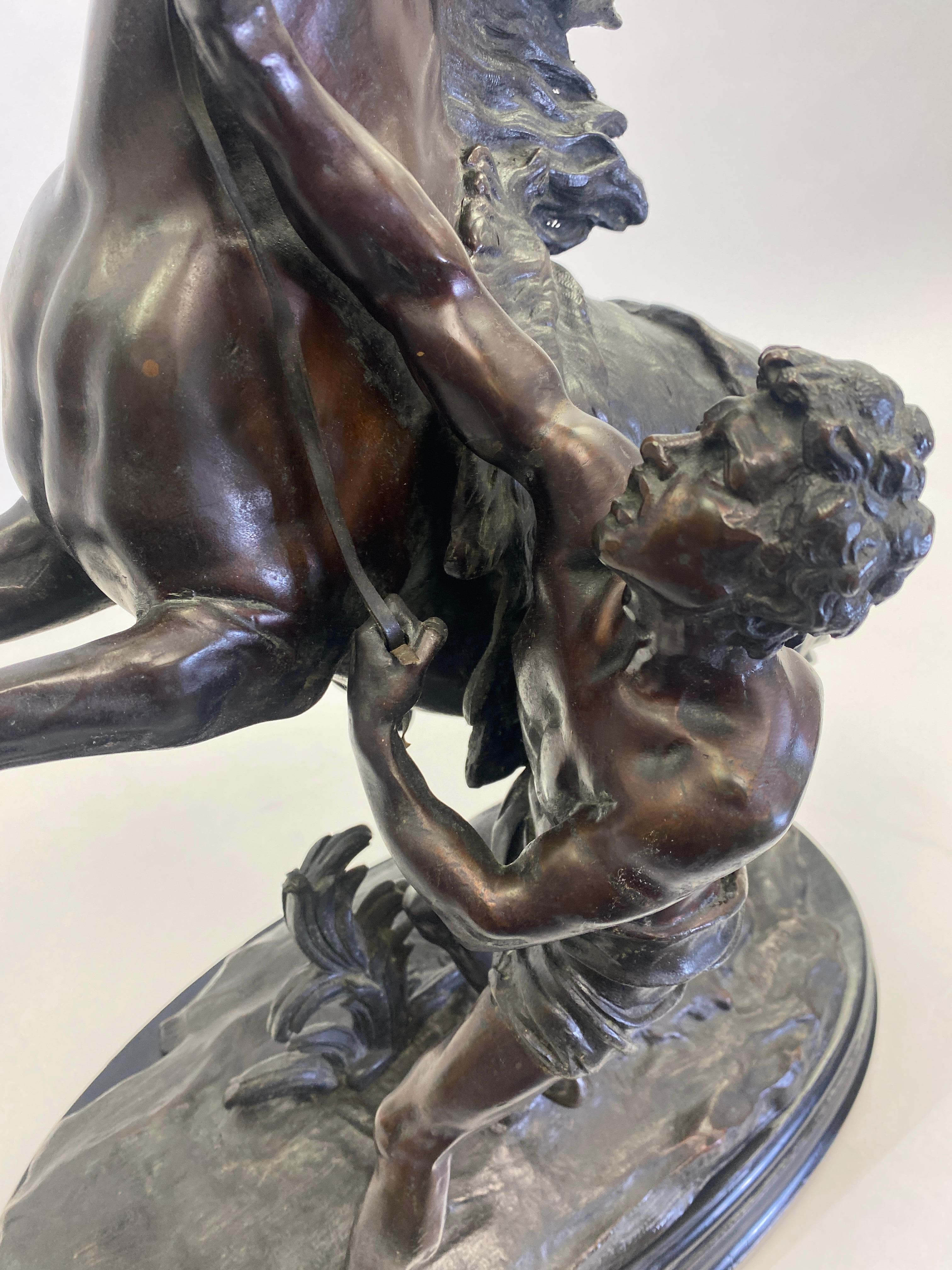 Grand bronze français du 19ème siècle «hevaux de Marly » d'après Coustou Bon état à Nashville, TN